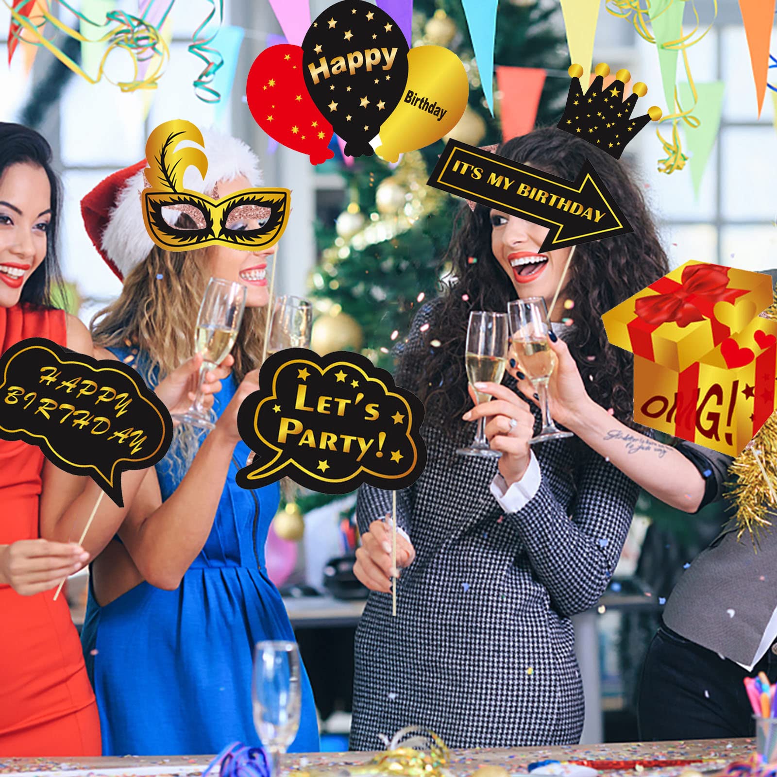 LMSHOWOWO Black & Gold Inflatable Birthday Photo Booth Frame - Giant Selfie Backdrop with Party Props for Women & Men - Perfect for Birthday Decorations, Anniversaries & Special Events