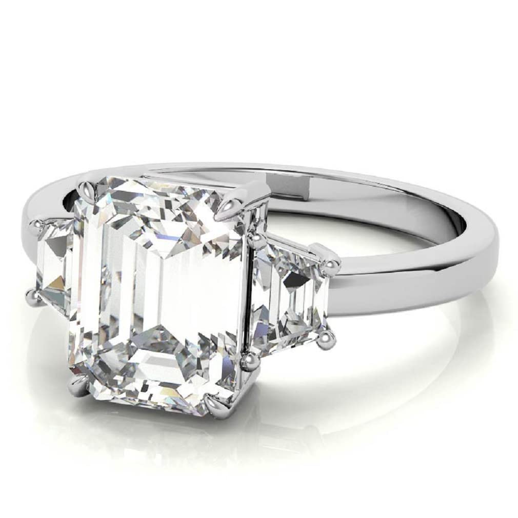 10K Solid White Gold Handmade Emerald Cut Moissanite Engagement Ring - 2.0 CT Solitaire Wedding Band for Women - Bridal Proposal Ring Set - Perfect for Anniversary, Valentine's Day & Special Occasions