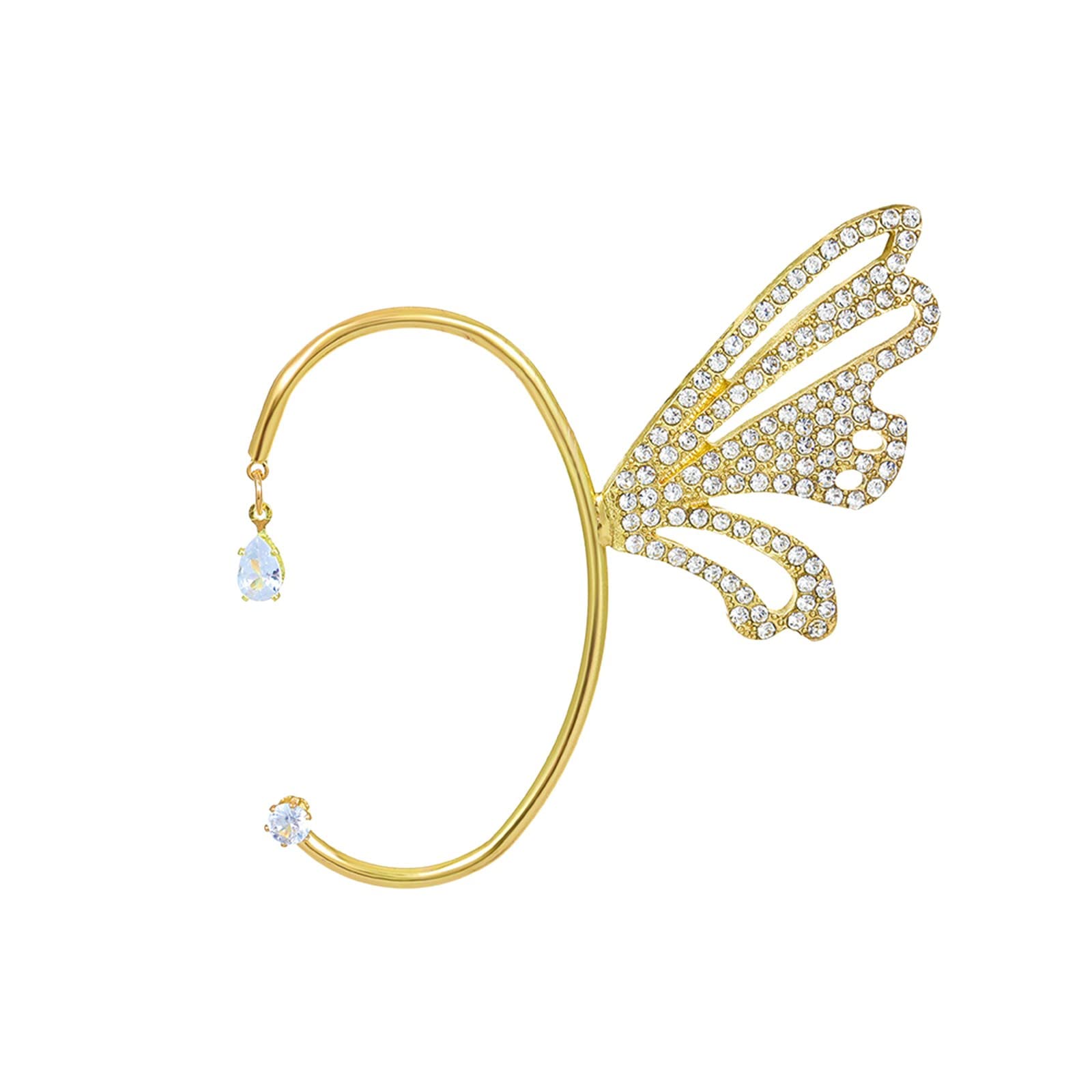Butterfly Wing Earrings for Women - No Piercing Zircon Rhinestone Clip On Ear Cuffs - Elegant Wrap Around Ear Jewelry for Girls & Teens - Perfect for Parties, Weddings & Everyday Wear