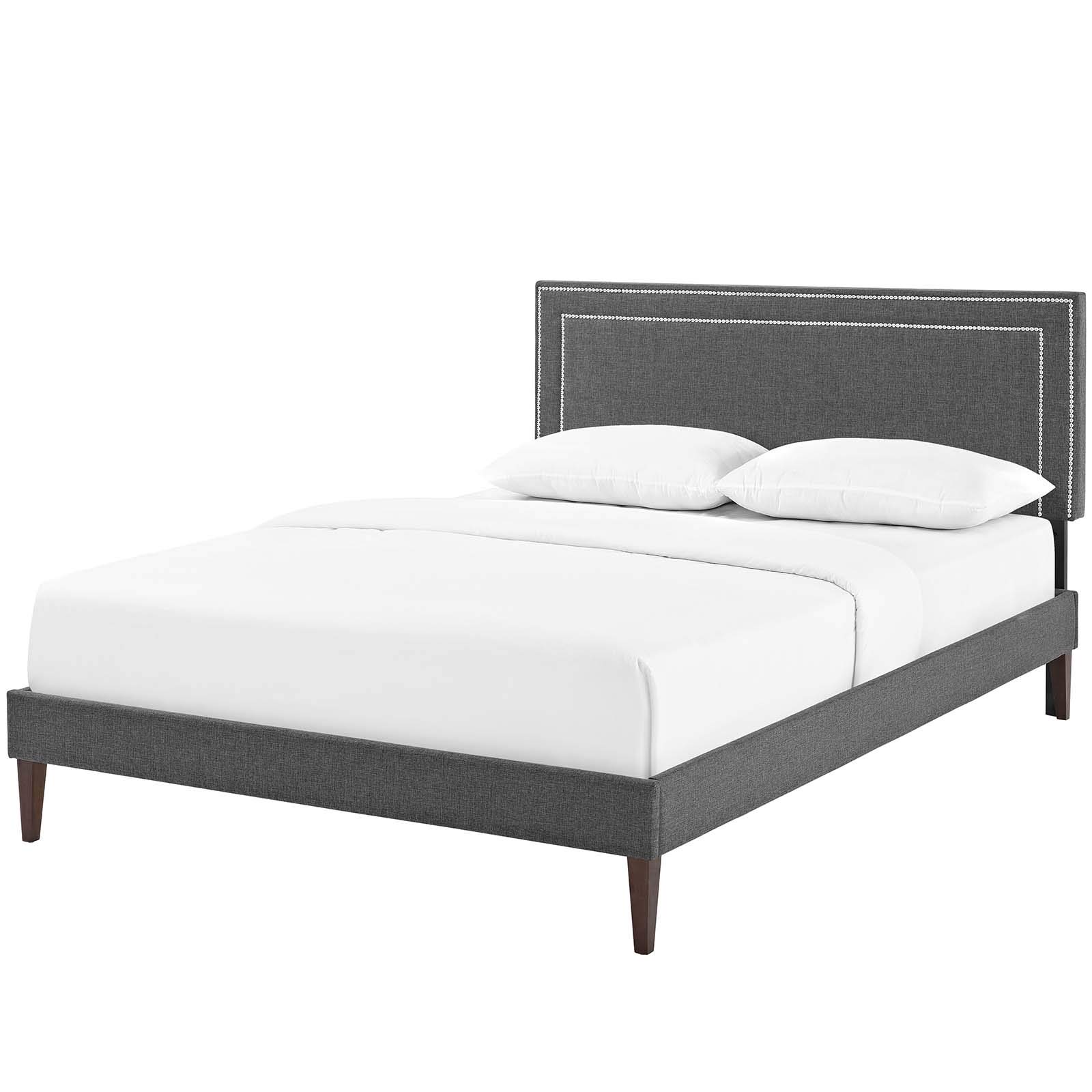 Modern Contemporary Urban Design Queen Size Platform Bed Frame with Fabric Upholstery in Gray - Perfect for Small Spaces, Guest Rooms & Minimalist Bedroom Decor
