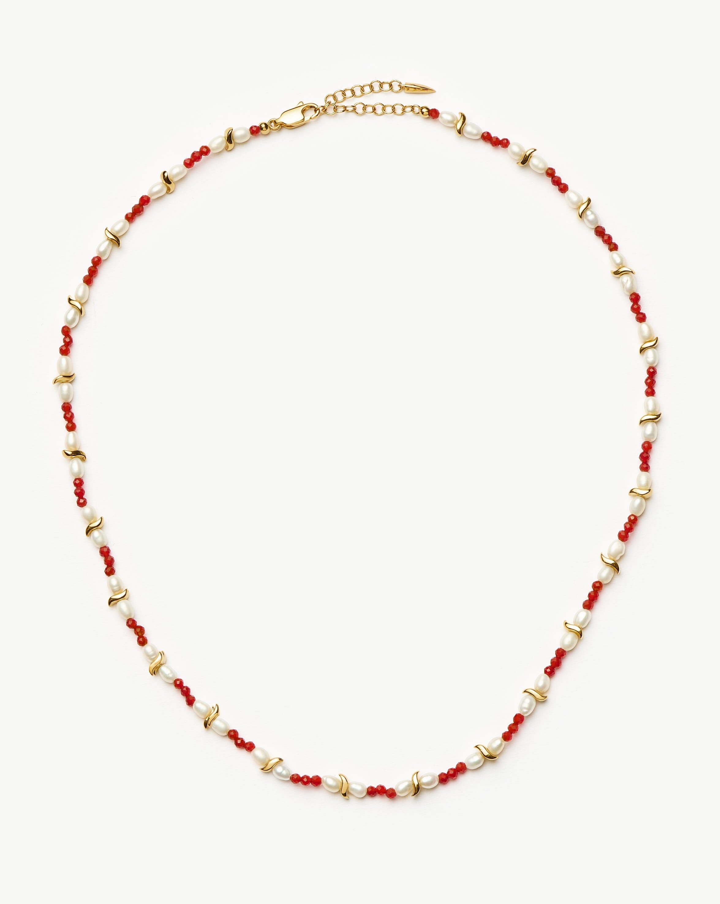 Elegant Savi Seed Pearl Beaded Necklace with Red Quartz | Handmade Jewelry for Women | Perfect for Weddings, Parties & Special Occasions