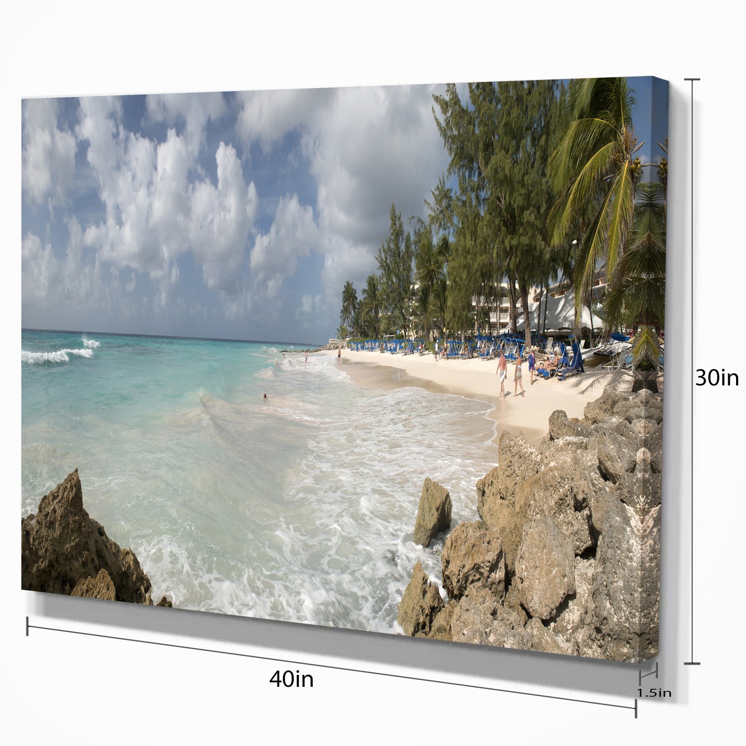 Barbados Island White Seashore Modern Seascape Canvas Art Print - Tropical Beach Wall Decor for Living Room, Bedroom & Office
