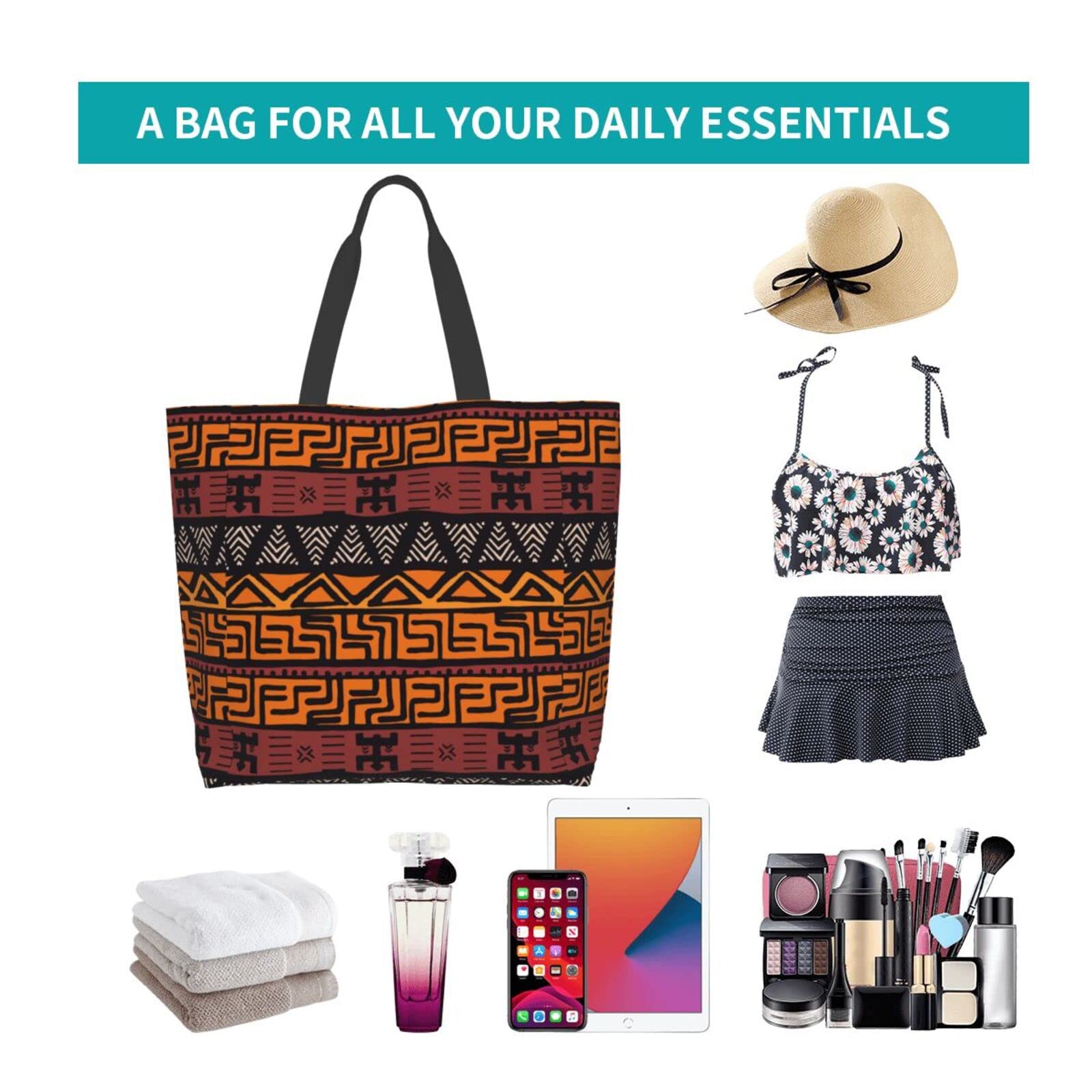 African Tribal Print Shoulder Tote Bag - Handmade Ethnic Crossbody Purse for Women - Perfect for Shopping, Groceries, Beach & Casual Outings