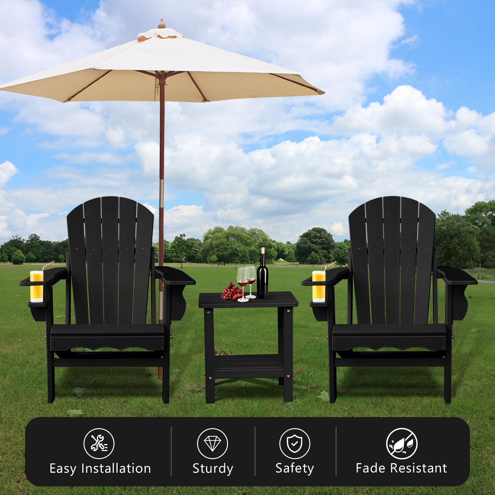 **Folding Adirondack Chair with Side Table - All-Weather Resistant Outdoor Patio Furniture for Backyard, Fire Pit, Garden & Poolside Relaxation**