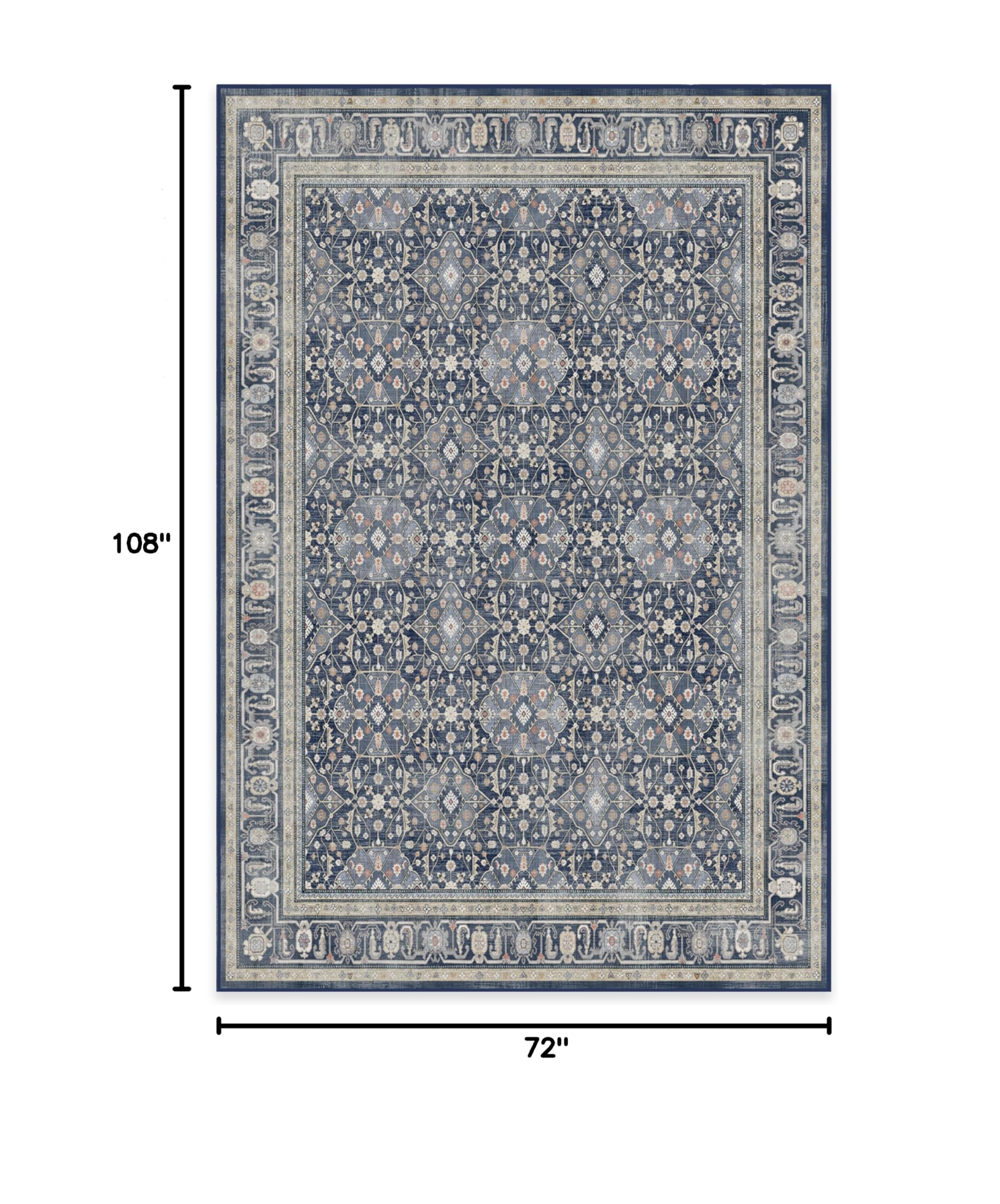 Ruggable Washable 6x9 Area Rug - Alessia Dusk Blue | Premium Non-Slip Living Room, Bedroom, Kitchen Rug with Gripper Pad | Perfect for Home, Office & Classroom Decor