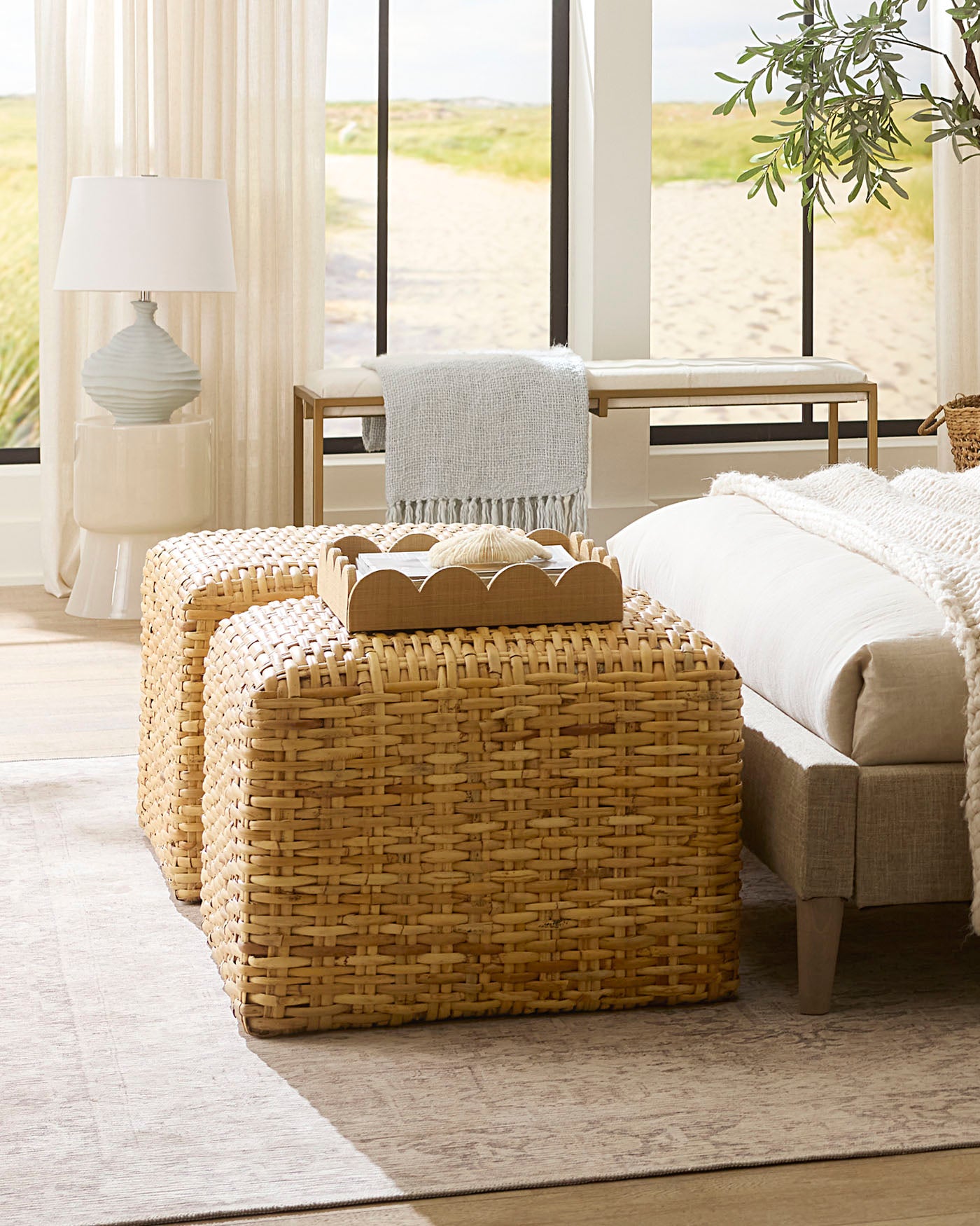 Large Natural Ottoman with Storage - Perfect for Living Room, Bedroom & Home Decor | Multi-Functional Footstool, Coffee Table & Seating