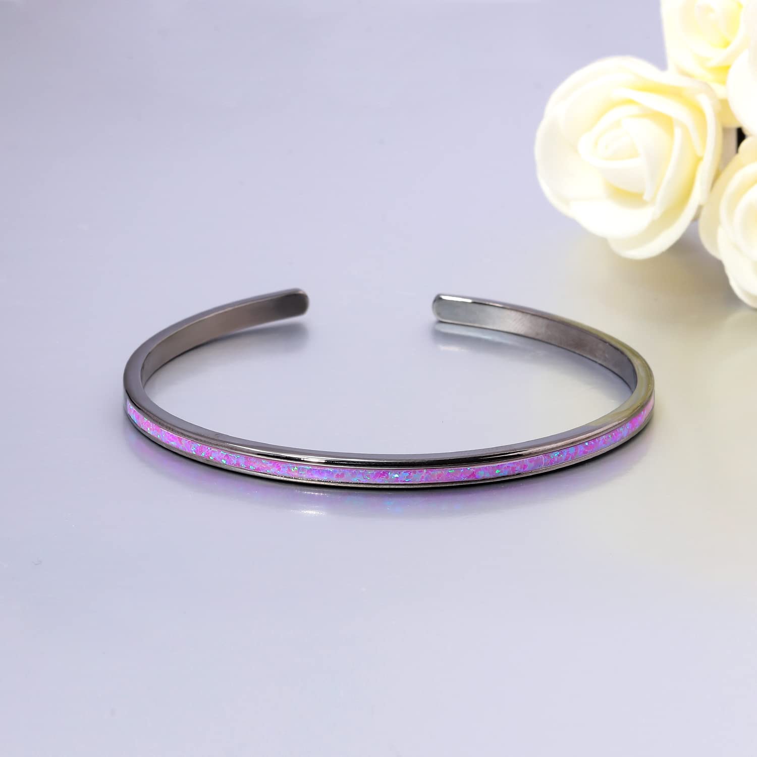 CiNily Women's Gold Plated Opal Cuff Bracelet - Hypoallergenic Gemstone Open Bangle for Ladies | Perfect for Weddings, Parties & Everyday Elegance