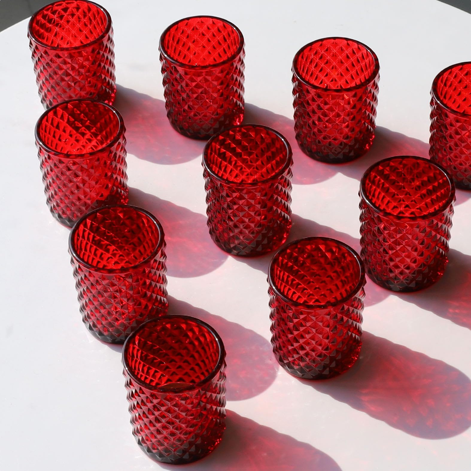 Woho 24-Piece Red Diamond Pattern Tea Light Candle Holders - Bulk Votive Candle Holders for Christmas, Festivals & Home Decor - Perfect for Table Centerpieces, Wedding Receptions & Holiday Parties