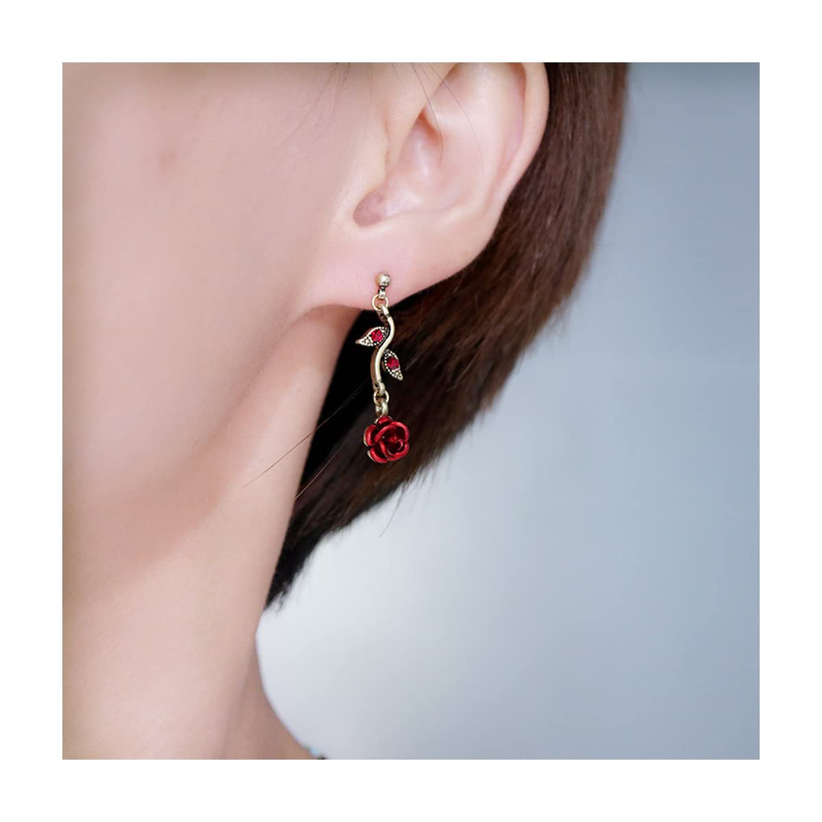 3Pcs Rose Red Jewelry Set - Flower Necklace, Dangle Earrings & Bracelet for Women | Rose Gold Bridal Jewelry for Wedding, Prom, Party & Special Occasions | Elegant Gift for Bride, Girlfriend & Loved Ones