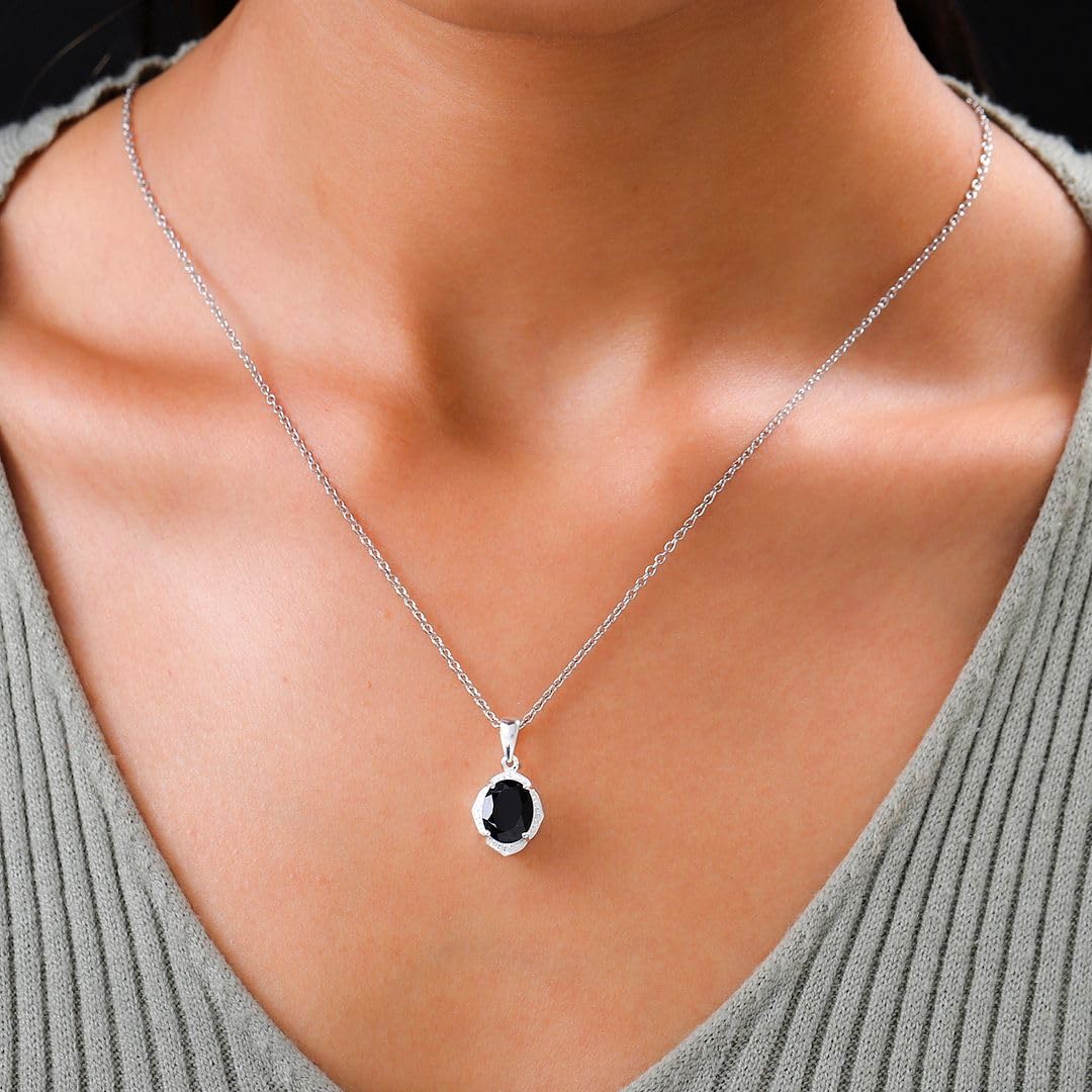 Shop LC Platinum Plated 925 Sterling Silver Black Spinel Necklace for Women - 20 Inch Elegant Promise Pendant, Perfect Birthday Gift for Her | Ideal for Parties, Anniversaries & Special Occasions