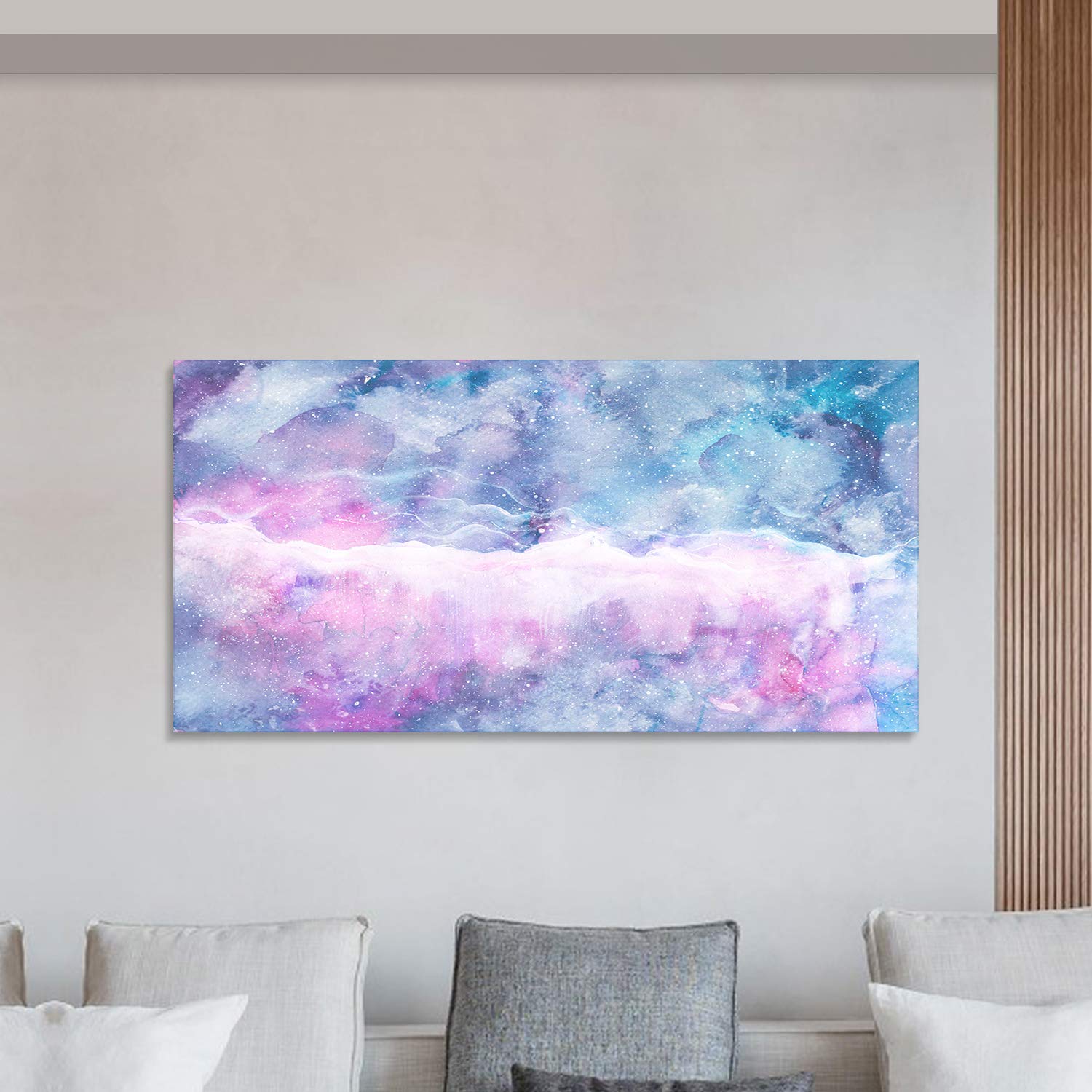 Looife 48x24 Inch Blue and Purple Nebula Abstract Canvas Wall Art - Modern Acrylic Paint Prints for Living Room, Bedroom & Office Decor - Gallery Wrapped Romantic Artwork - Perfect for Home, Apartment and Office Spaces
