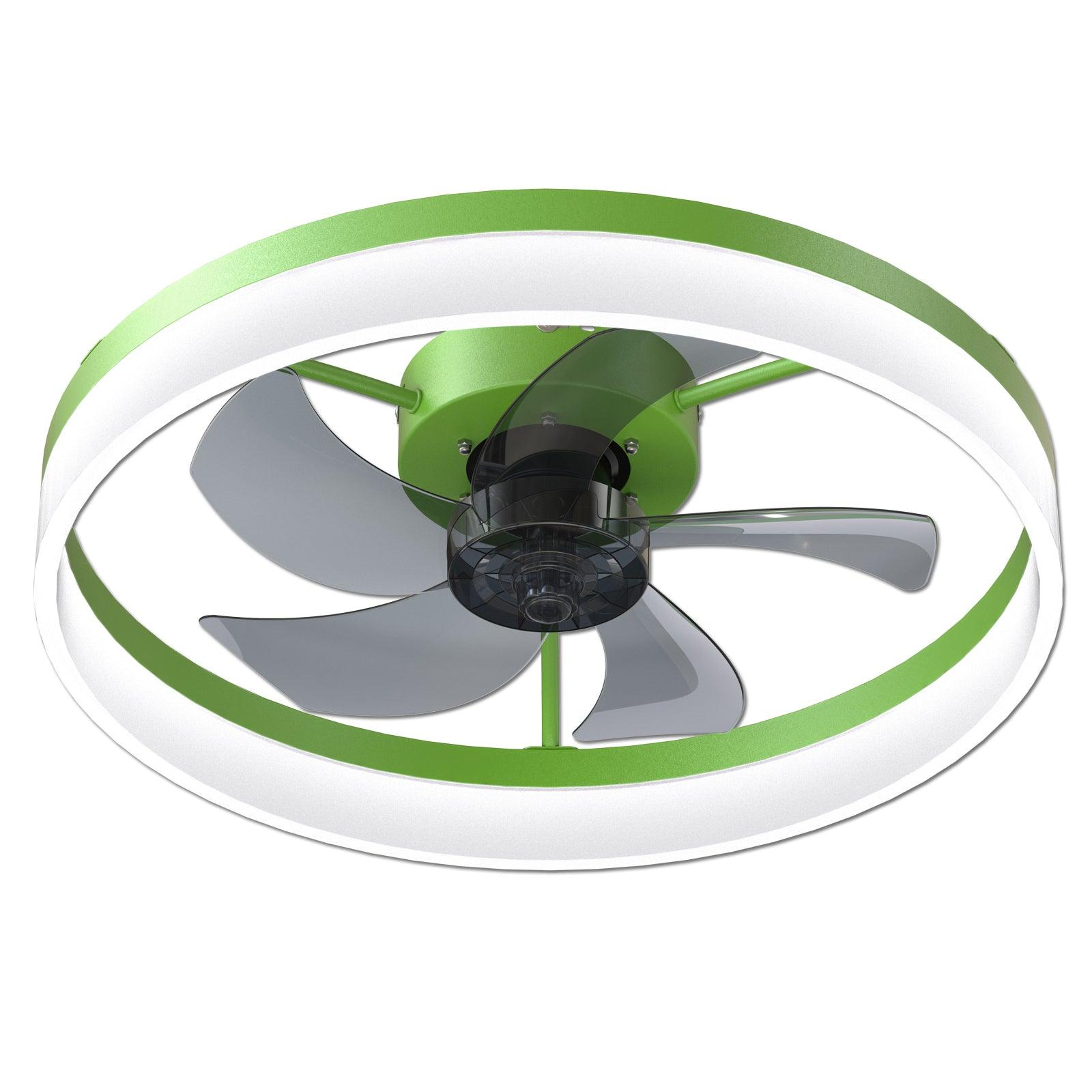 Modern Dimmable LED Ceiling Fan with Light - Ultra Thin Design, Embedded Installation, Energy Efficient (Green) - Perfect for Living Room, Bedroom, and Office Spaces