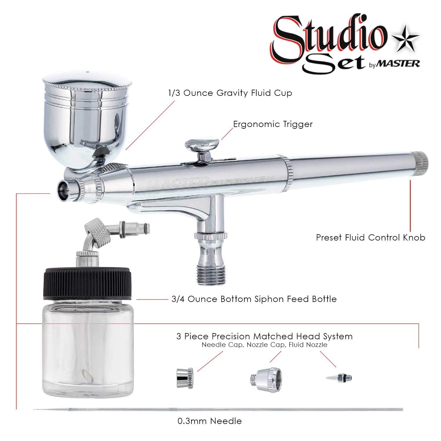 Professional Master G64 Studio Airbrush Kit - 6 Premium Airbrushes for Artists, Hobbyists & Makeup | Perfect for Model Painting, Nail Art, Tattoo & Cake Decorating