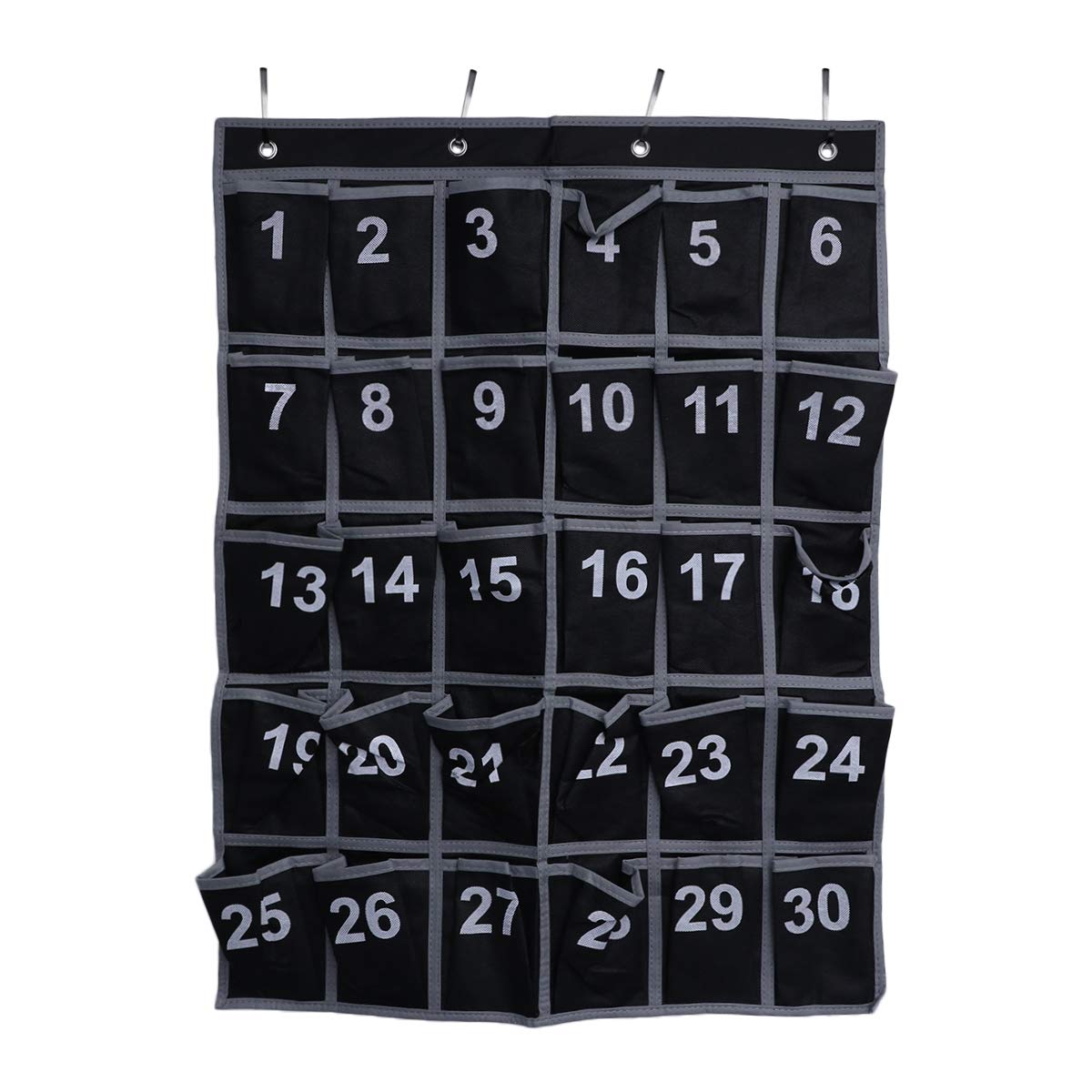 NUOBESTY 30-Pocket Hanging Organizer with Numbered Pockets - Black Wall Chart for Classroom, Office & Home - Perfect for Cell Phones, Pens, Sundries & School Supplies Storage