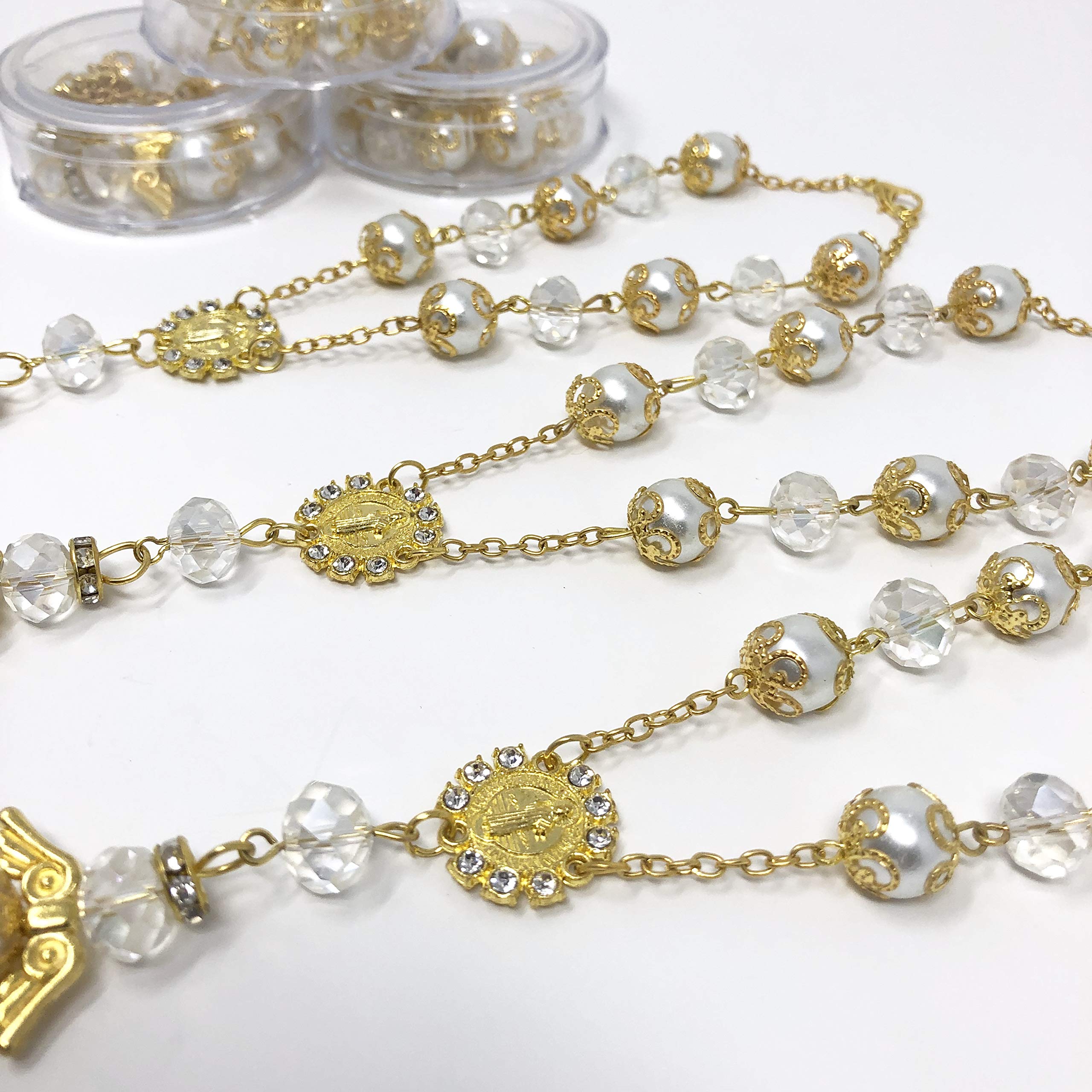 YRP 12-Pack Baptism Favors - White Gold Angel Charm Bracelets for Christening, Baby Shower & First Communion Gifts - Elegant Bautizo Recuerdos for Girls & Boys