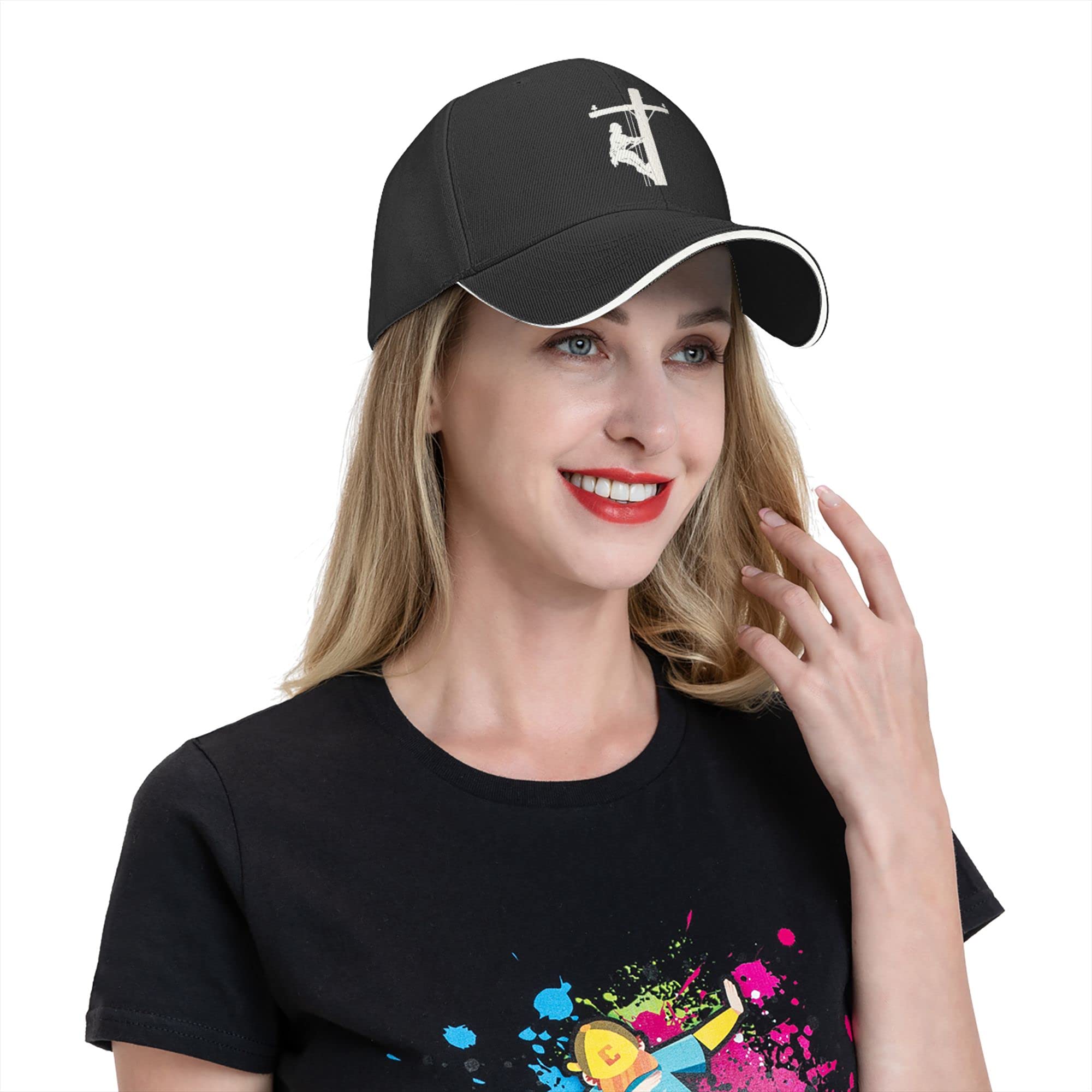 Lineman Baseball Cap for Men & Women - Adjustable Peaked Sandwich Dad Hat - Golf & Outdoor Sports Hat in Black - Perfect for Work, Golfing & Casual Wear