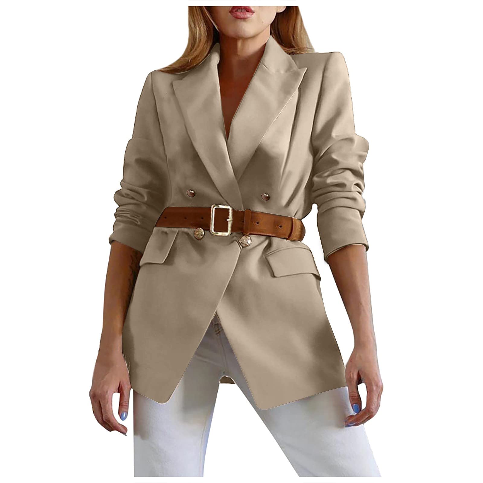 UODSVP Women's Winter Coat - Warm Autumn & Winter Jacket with Long Sleeves, Solid Color Button Down Work Jacket for Office, Casual Outfits & Daily Wear