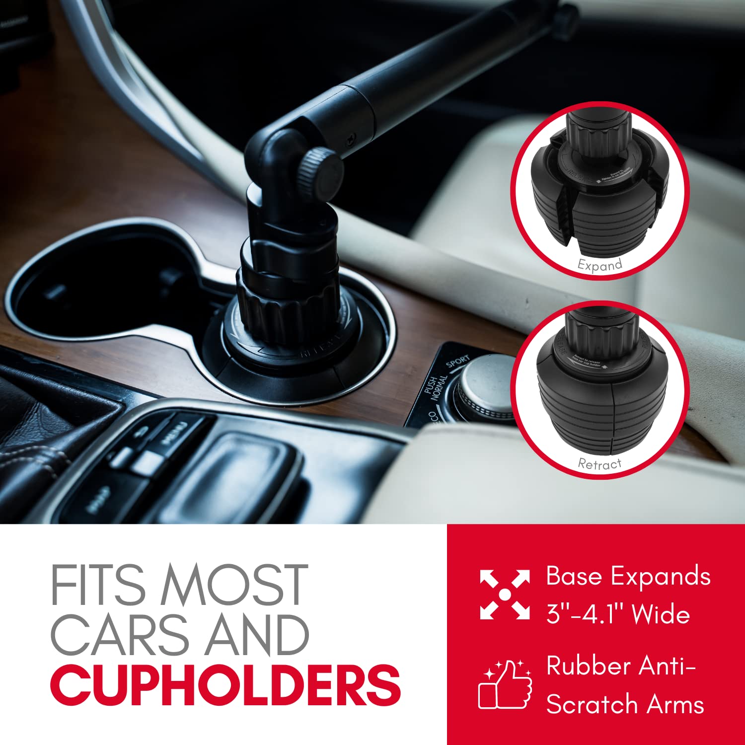 Macally Adjustable Car Cup Holder Tray with Swivel Arm - Car Organizer with Phone Slot & Food Tray - Perfect for Eating, Working & Road Trips - Fits Most Vehicles