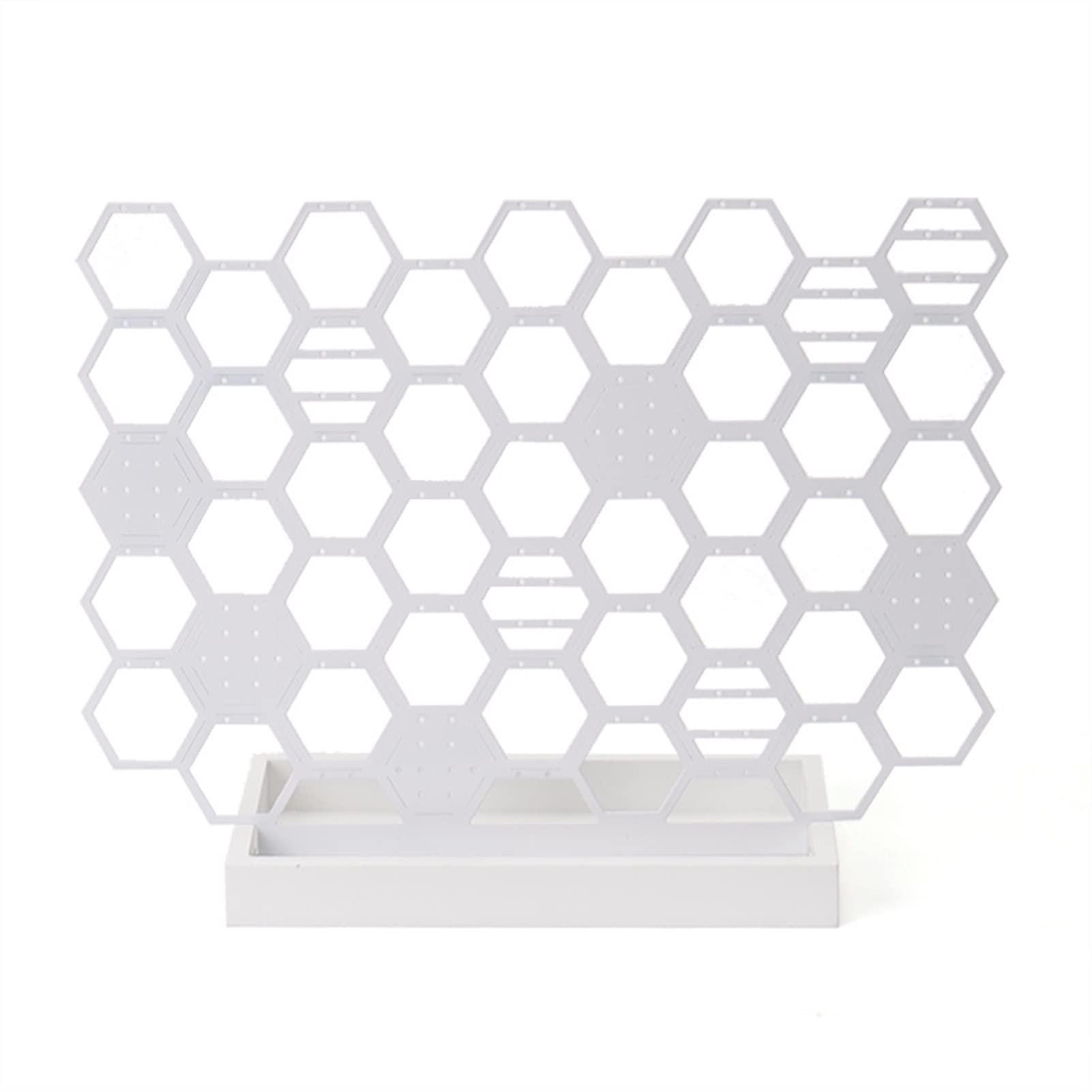 Honeycomb Jewelry Display Stand - White Earring Holder Organizer for Stud Earrings, Necklaces & Rings - Beehive Jewelry Rack for Desktop, Dresser or Boutique Store Display - Perfect for Home, Office & Retail Shop Organization