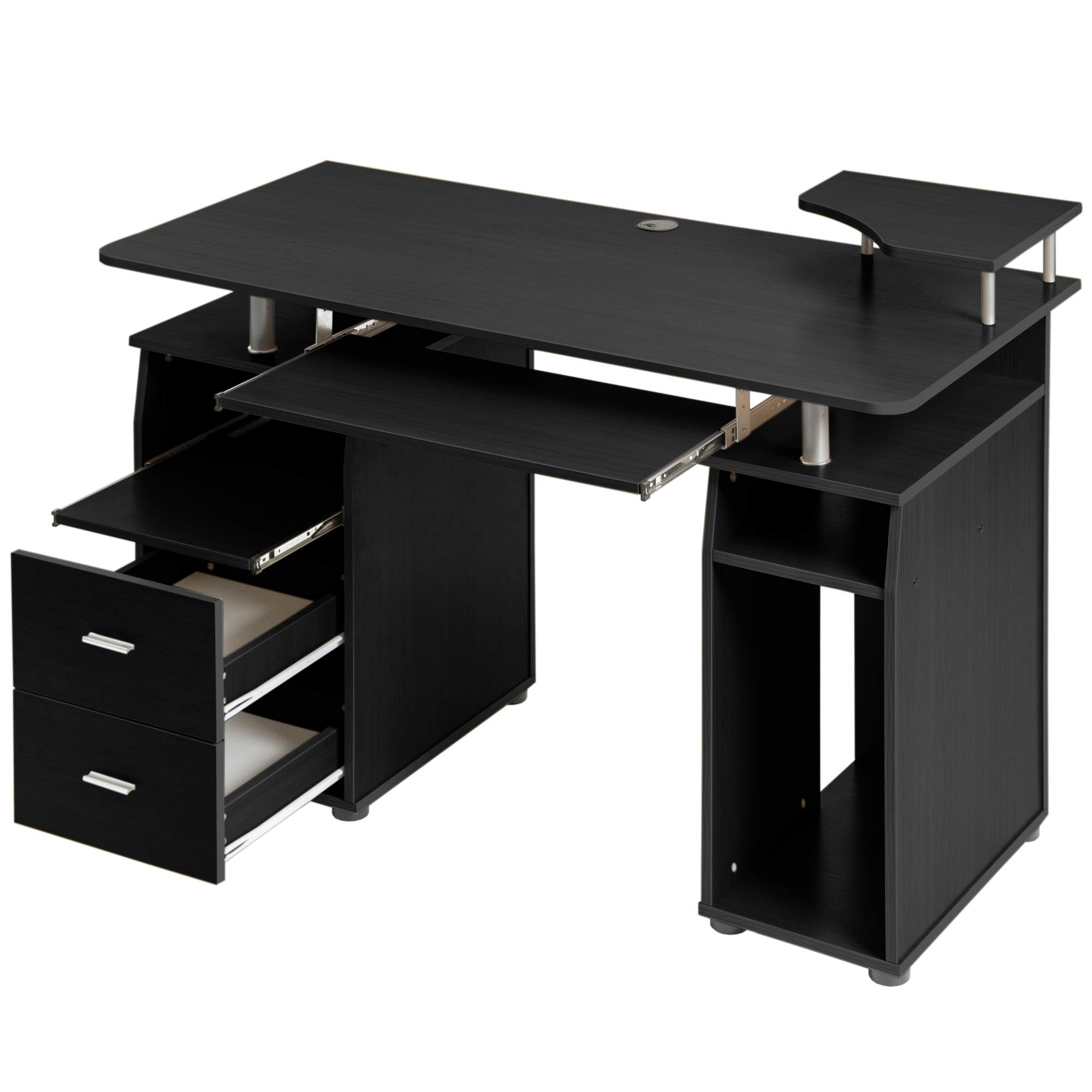 47 Inch Home Office Computer Desk with Hutch, 2 Drawers & Keyboard Tray - Black Study Writing Desk for Students & Professionals, PC Laptop Workstation with Elevated Shelf & Host Stand - Perfect for Small Spaces, Remote Work & Gaming Setup