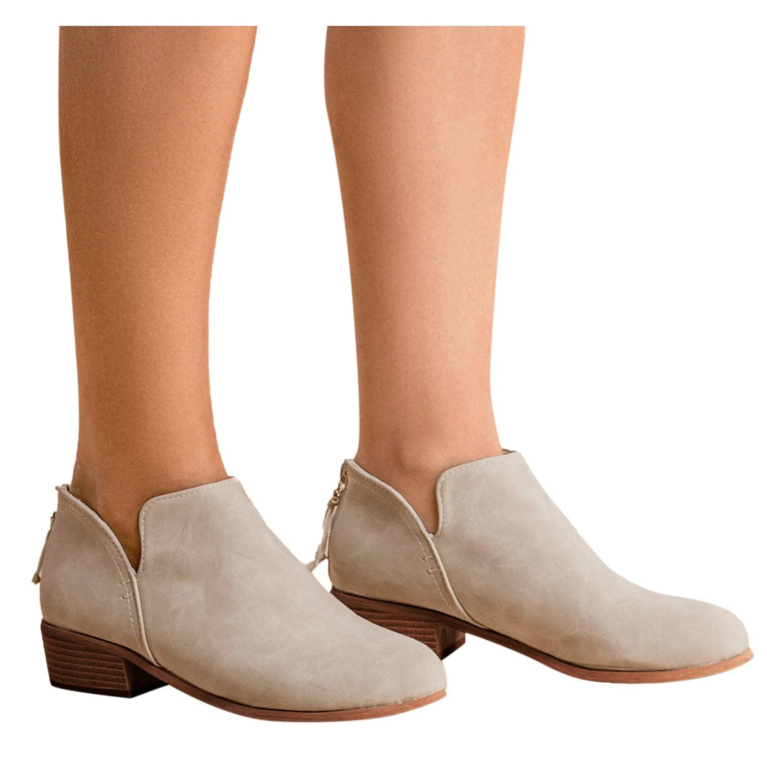 AODONG Women's Low Heel Ankle Booties - Wedge Boots with V-Cut Design & Side Zipper | Chunky Heels for Casual Wear, Office & Night Out