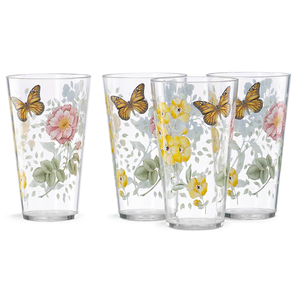 Butterfly Meadow Acrylic Highball Glasses Set of 4 - Shatterproof & Lightweight Drinking Cups for Cocktails, Iced Tea, Juice - Perfect for Parties, Picnics, and Outdoor Entertaining