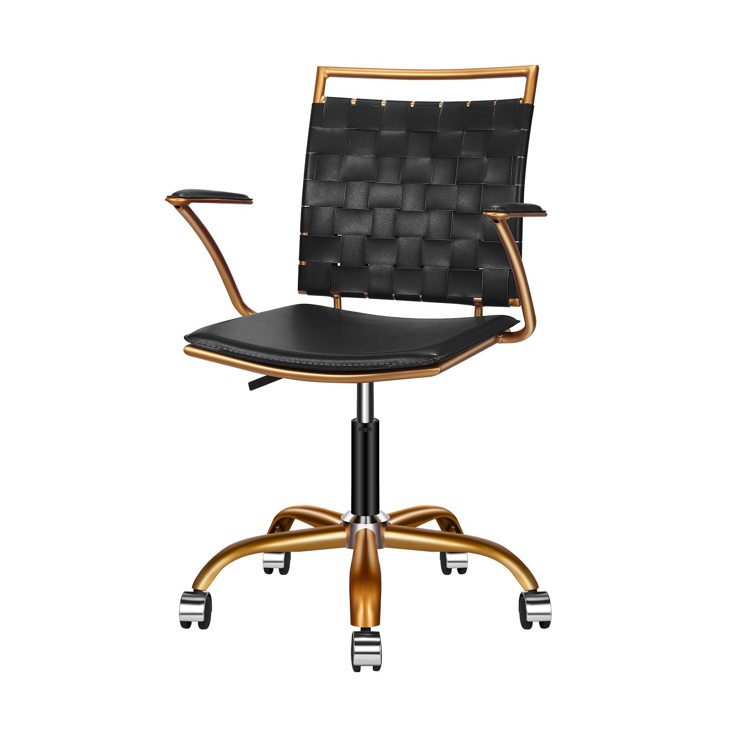 LUXMOD Gold and Black Ergonomic Office Chair - Mid Back Swivel Computer Desk Chair with Adjustable Arms & Lumbar Support - Premium Black Leather Executive Chair for Home Office, Gaming & Workspace Comfort