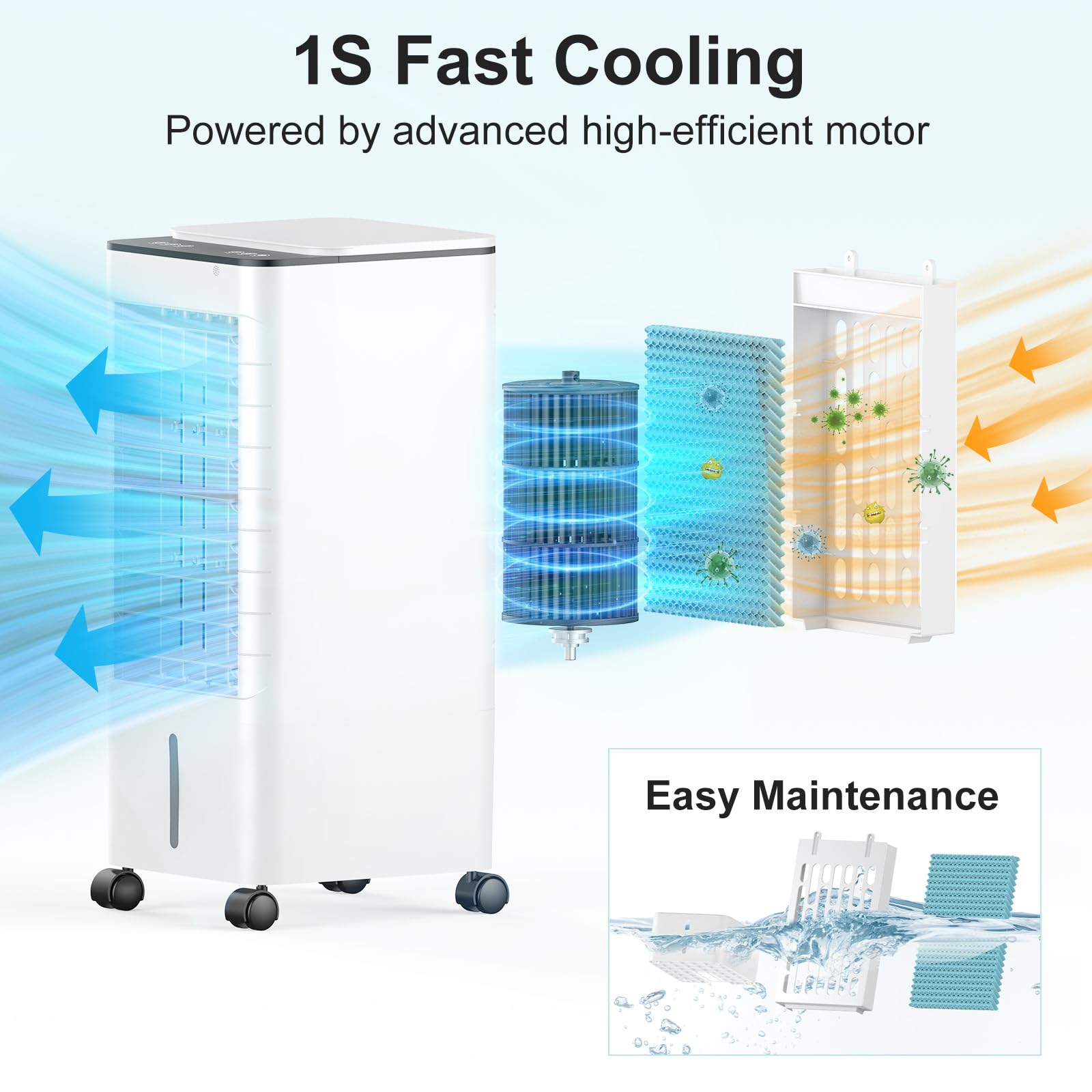 BIESQYA Portable Air Conditioner - Ductless Windowless AC Unit with Evaporative Cooling, 3 Ice Boxes, Remote Control & Removable Water Tank - Perfect for Bedroom, Office, Kitchen, Indoor & Outdoor Use