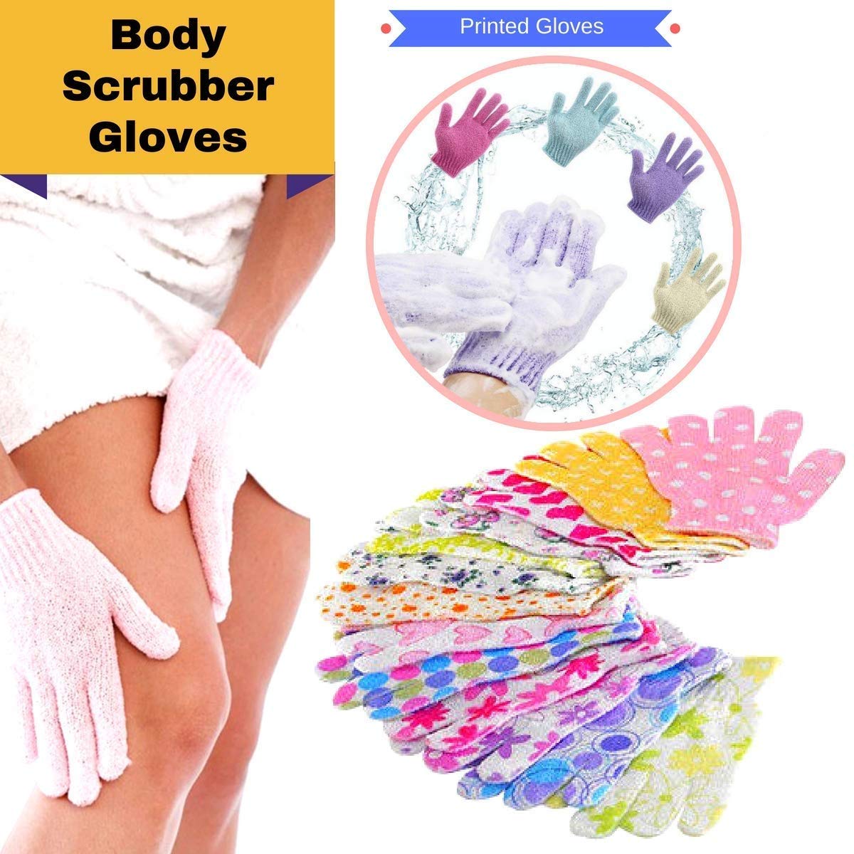 KAAS Exfoliating Bath Gloves for Spa & Shower - Soft Massage Body Scrubber, Dead Skin Remover - 1 Pair Multicolor - Perfect for Dry Brushing & Deep Cleansing