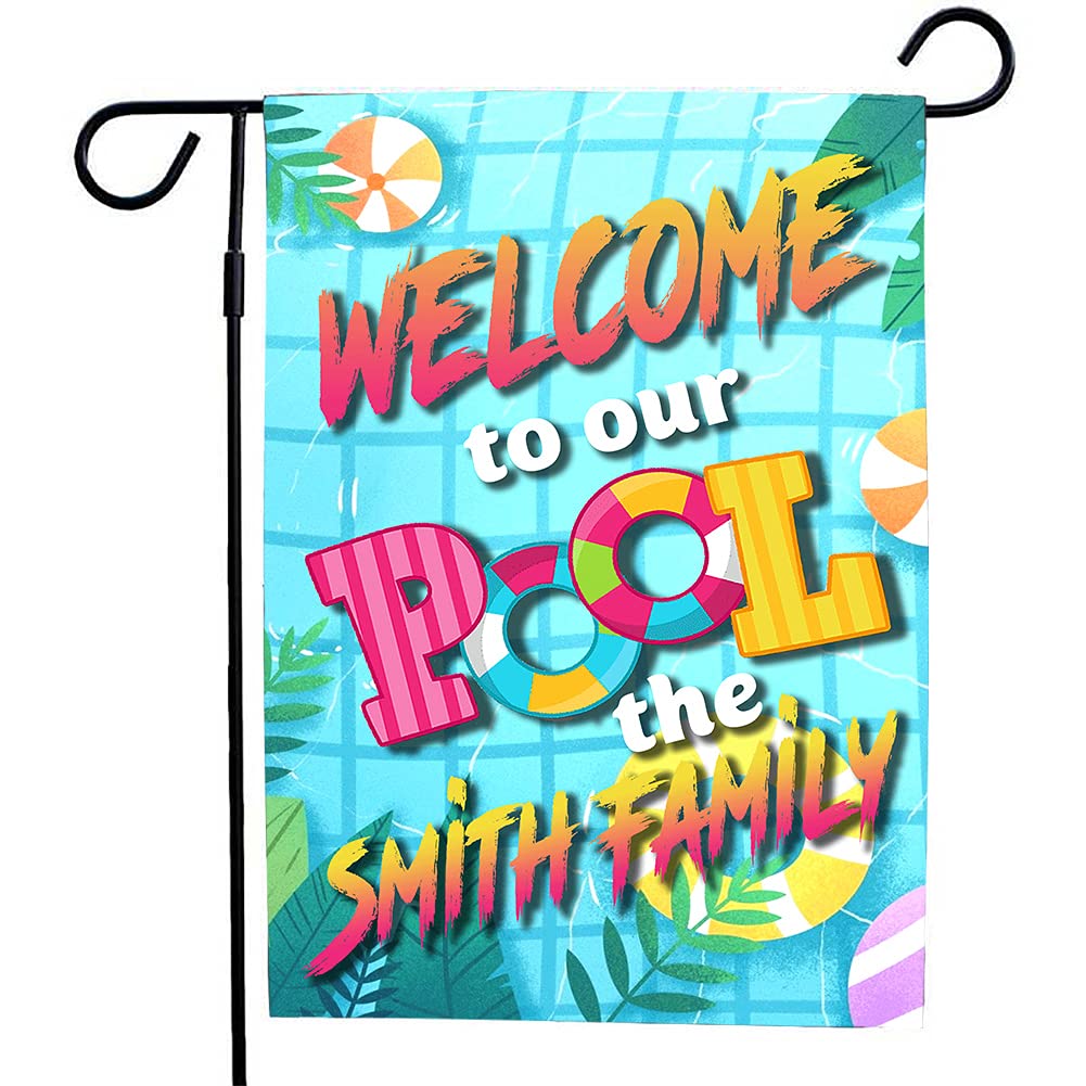 VOTANTA Personalized Custom Name Pool Garden Flag - Welcome to Our Pool & Pool Rules Sign - 12
