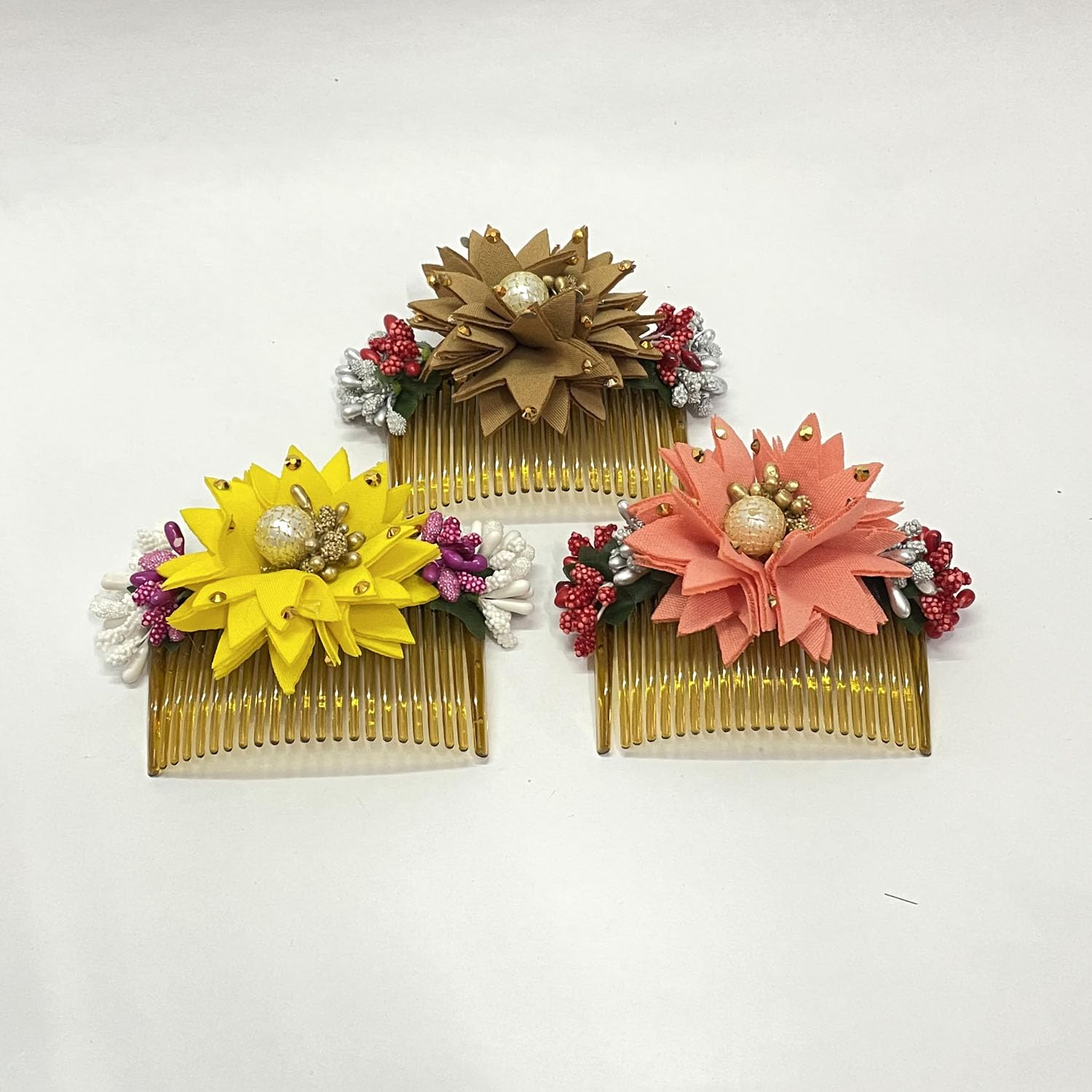 Elegant Bridal Side Flower Hair Comb - Wedding & Party Hair Accessories (Pack of 3) | Perfect for Bridal Updos, Prom Hairstyles & Special Occasions