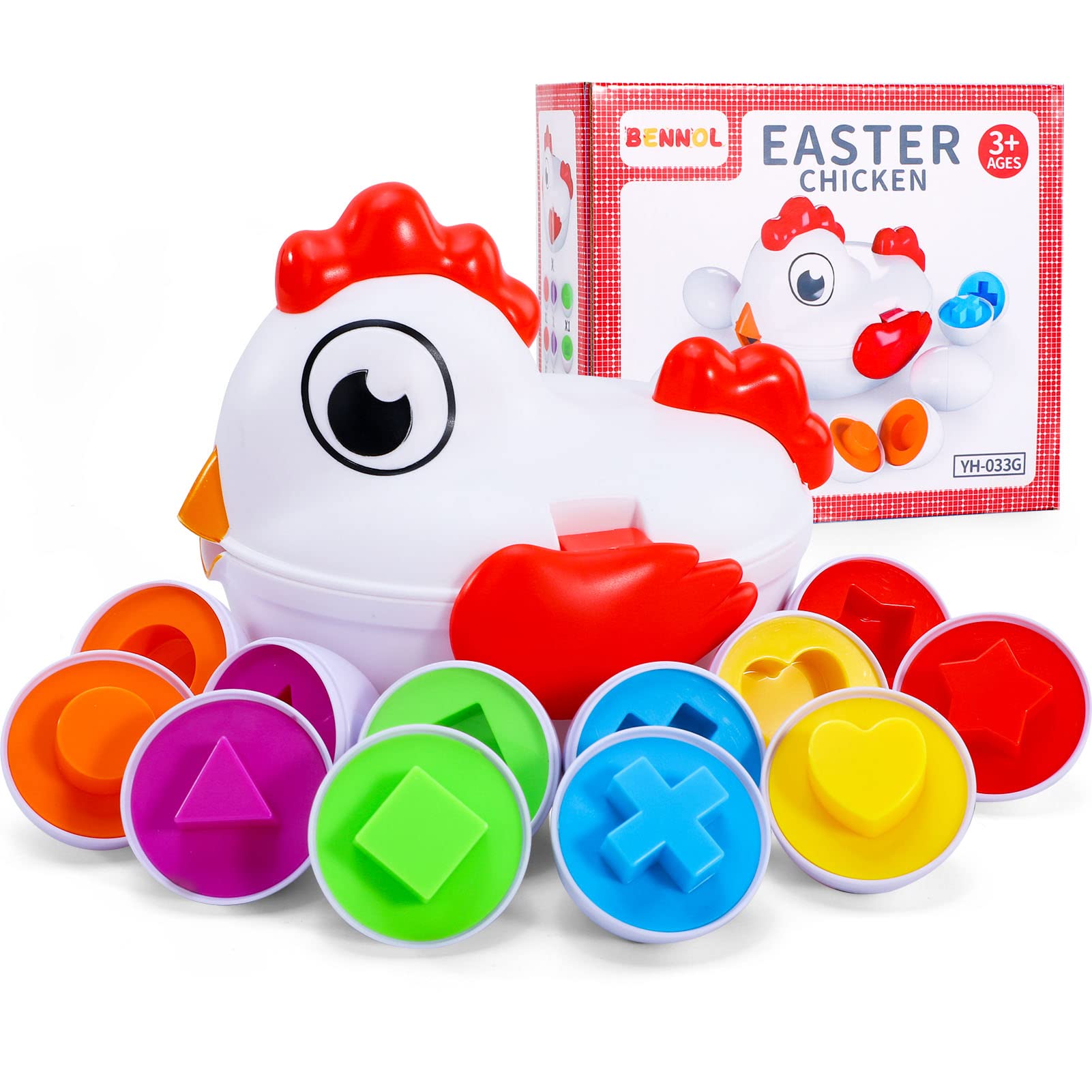**Bennol Montessori Toys for Toddlers 1-3 Years Old - Color & Shape Sorter Puzzle with Chicken Eggs - Early Learning Educational Fine Motor Skills Sensory Toys - Perfect Gift for 1 2 3 4 Year Old Boys & Girls - Ideal for Preschool Learning, Daycare Activities & Sensory Play**