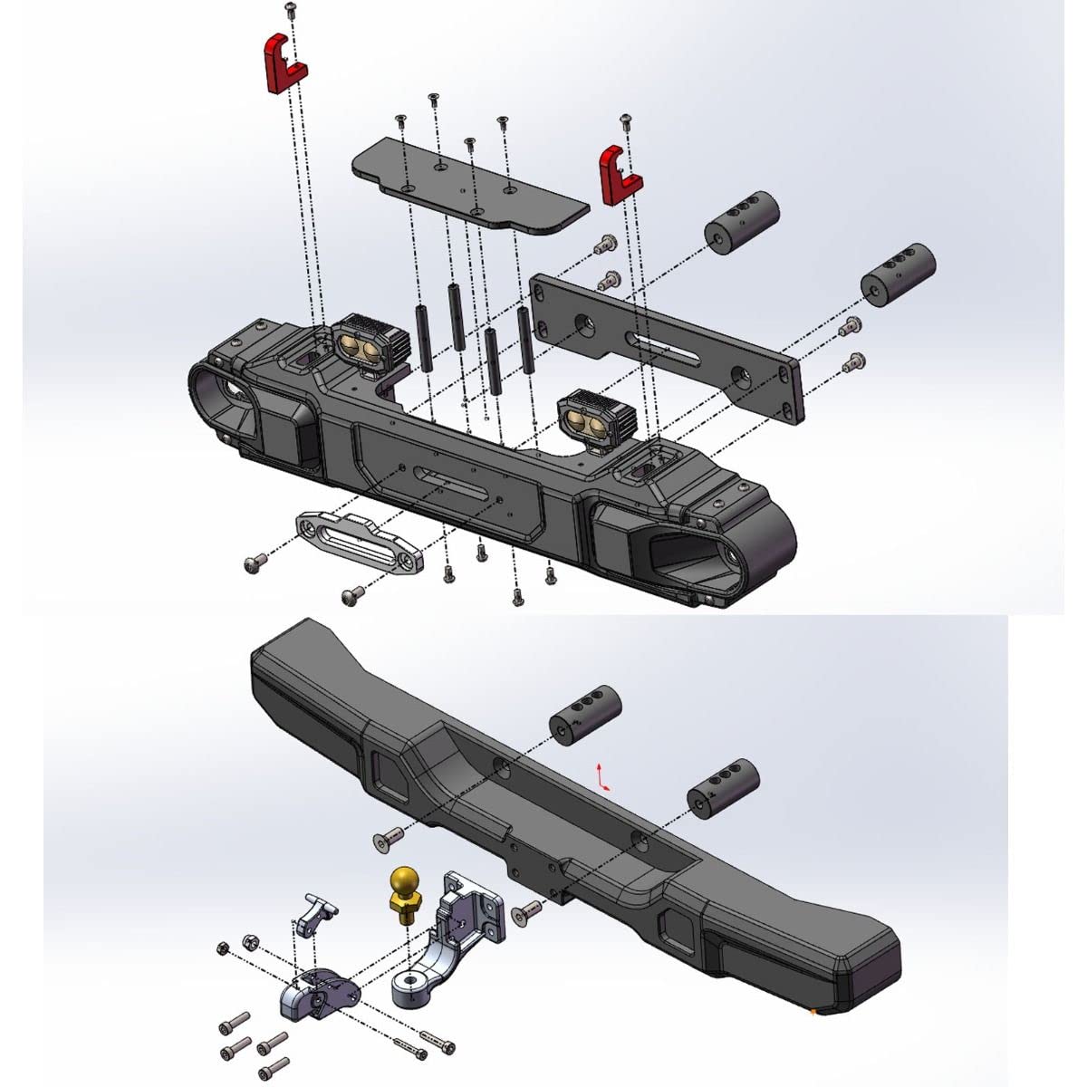Powerhobby Axial SCX6 CNC Aluminum Front & Rear Bumpers with LED Lights - Heavy Duty Off-Road Protection for RC Crawler Trucks - Perfect for Rock Crawling & Trail Adventures