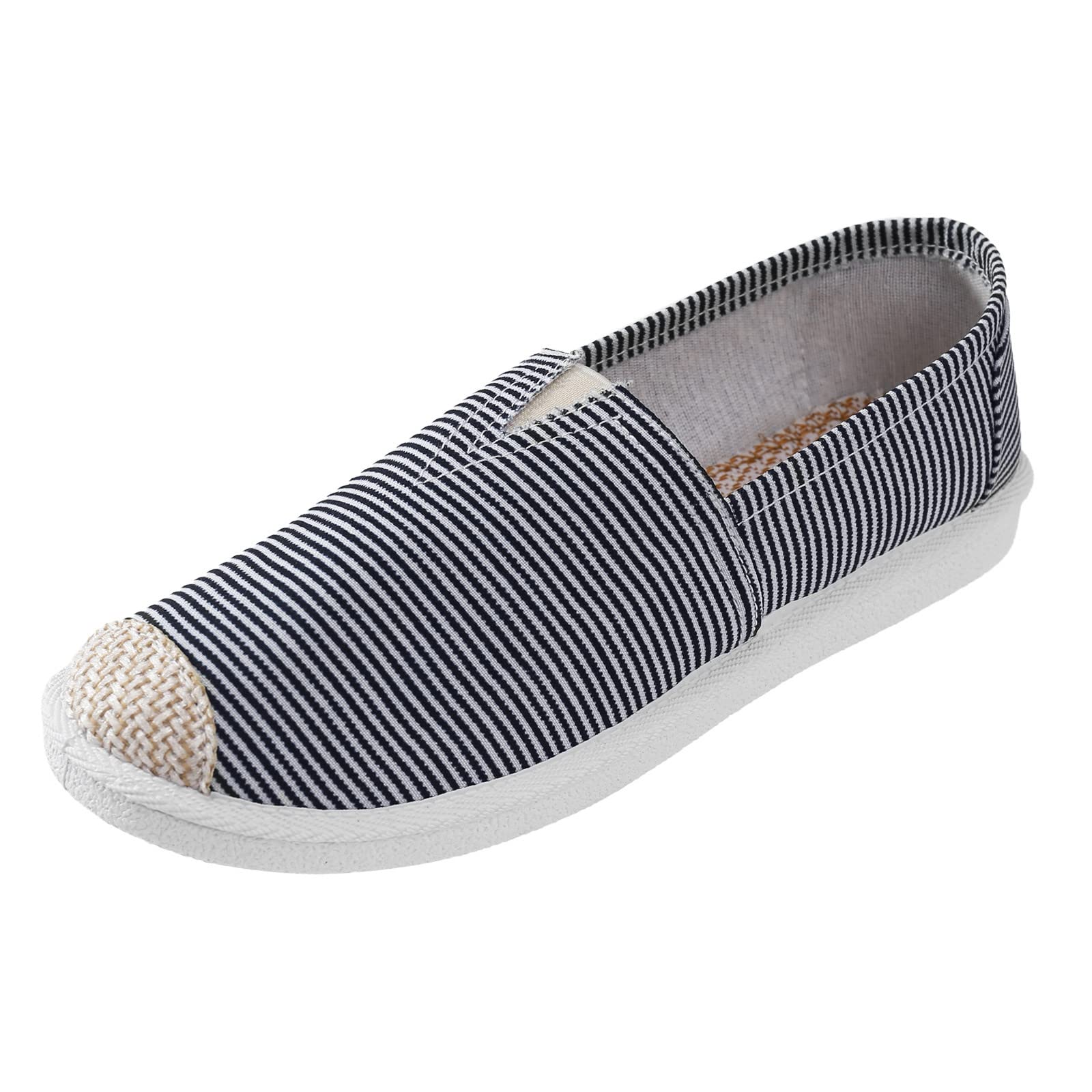 Women's Casual Slip-On Walking Shoes - Breathable Canvas Sneakers with Colorblock Striped Design (Blue, Size 6.5) | Comfortable Work Shoes for Women | Perfect for Office, Travel & Everyday Wear