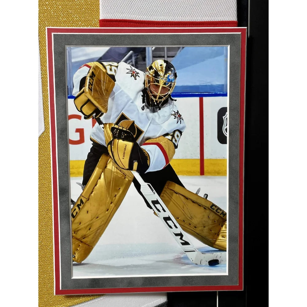 Marc Andre Fleury Signed Vegas Golden Knights Gold Alternate Jersey - Framed Autographed NHL Memorabilia for Collectors & Hockey Fans - Perfect for Man Cave, Sports Bar, or Gift
