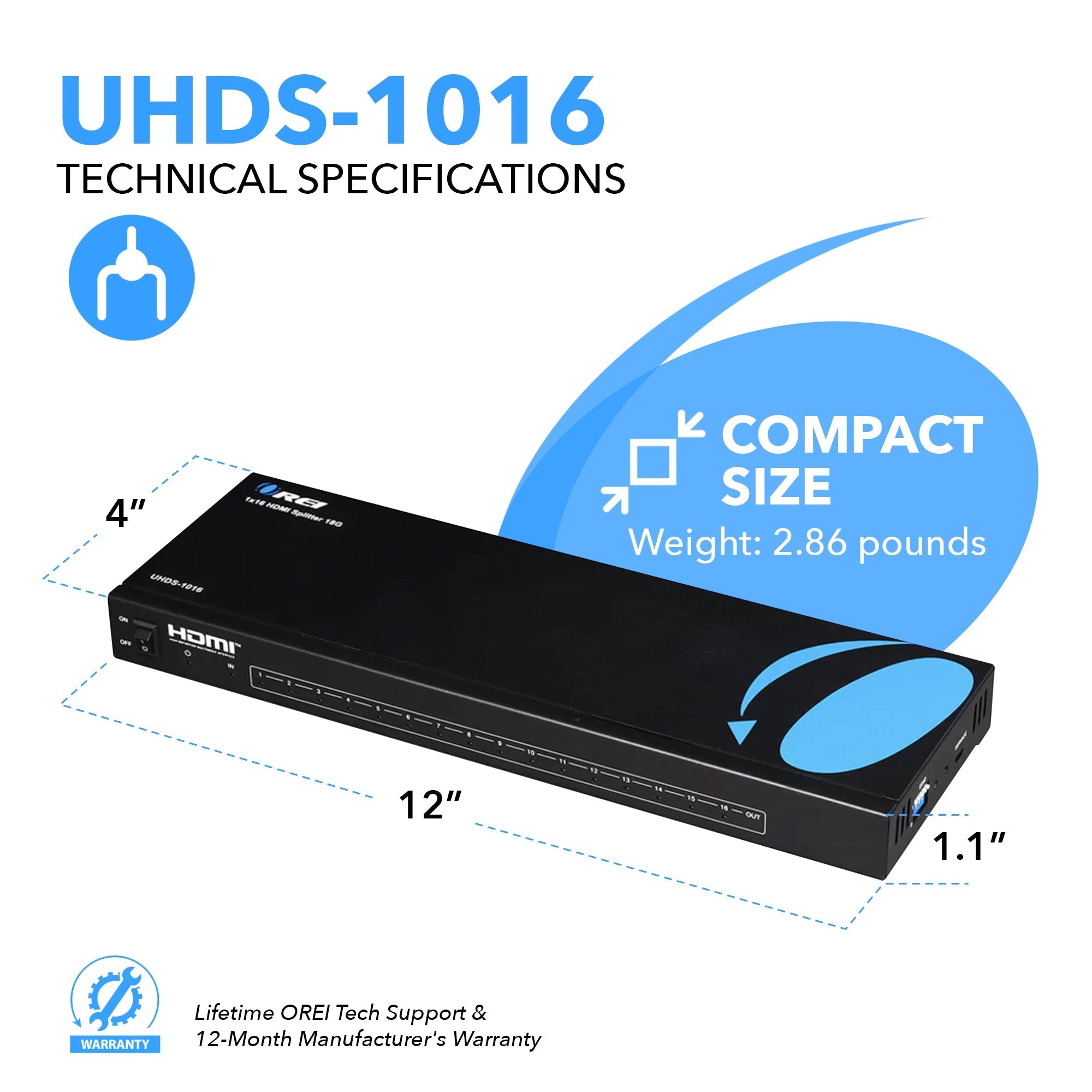 1x16 HDMI Splitter 4K Ultra HD 1 in 16 Out with EDID Support - Perfect for Home Theater, Gaming, and Multi-Screen Presentations (UHDS 1016)