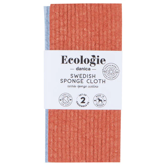 Eco-Friendly Swedish Sponge Cloth Set of 2 - Rust & Sky Blue | Reusable Kitchen Cleaning Cloths for Dishes, Countertops & Eco-Conscious Homes