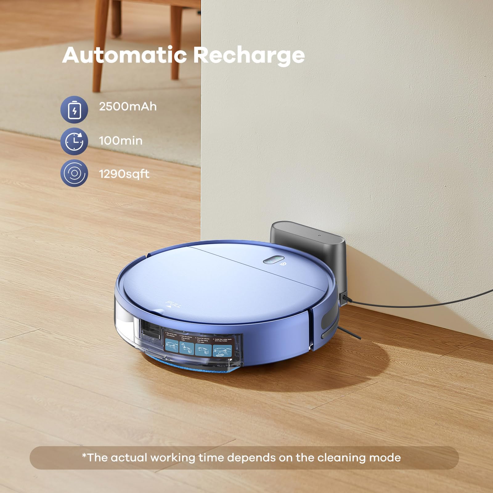 Smart Robot Vacuum and Mop Combo 2-in-1 with WiFi/App Control, 2000Pa Strong Suction, 230ML Large Water Tank, Self-Charging, Ultra-Slim Design - Perfect for Hardwood Floors, Low Pile Carpets, and Pet Hair Cleaning - Ideal for Homes with Pets and Busy Families