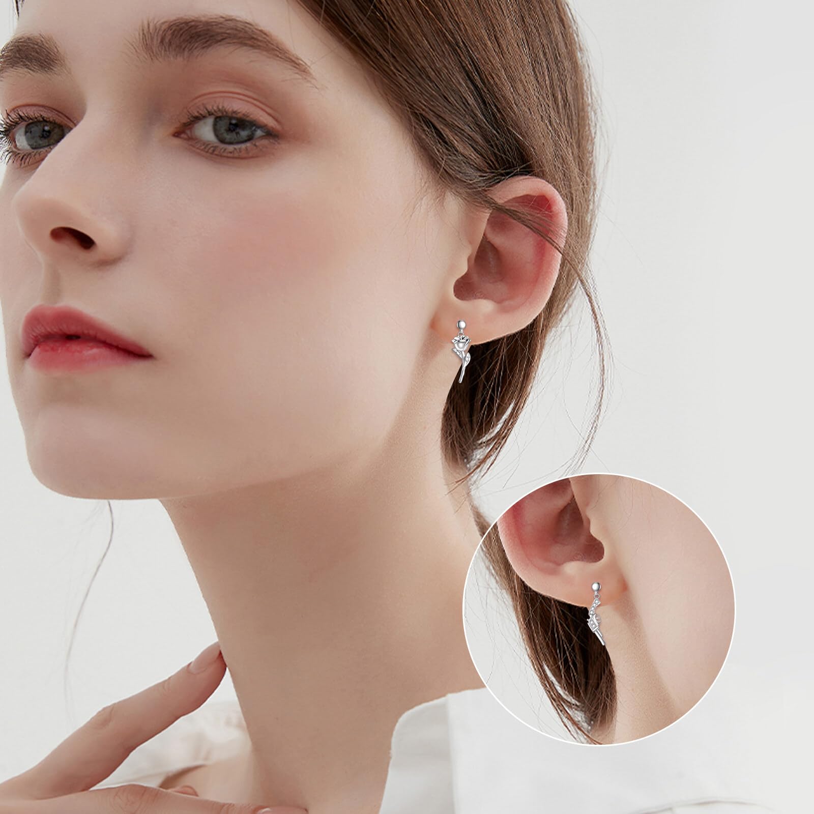 ONEFINITY 925 Sterling Silver Gun and Rose Stud Earrings - Punk Rock Revolver Flower Jewelry for Women | Perfect for Concerts, Parties & Gothic Fashion