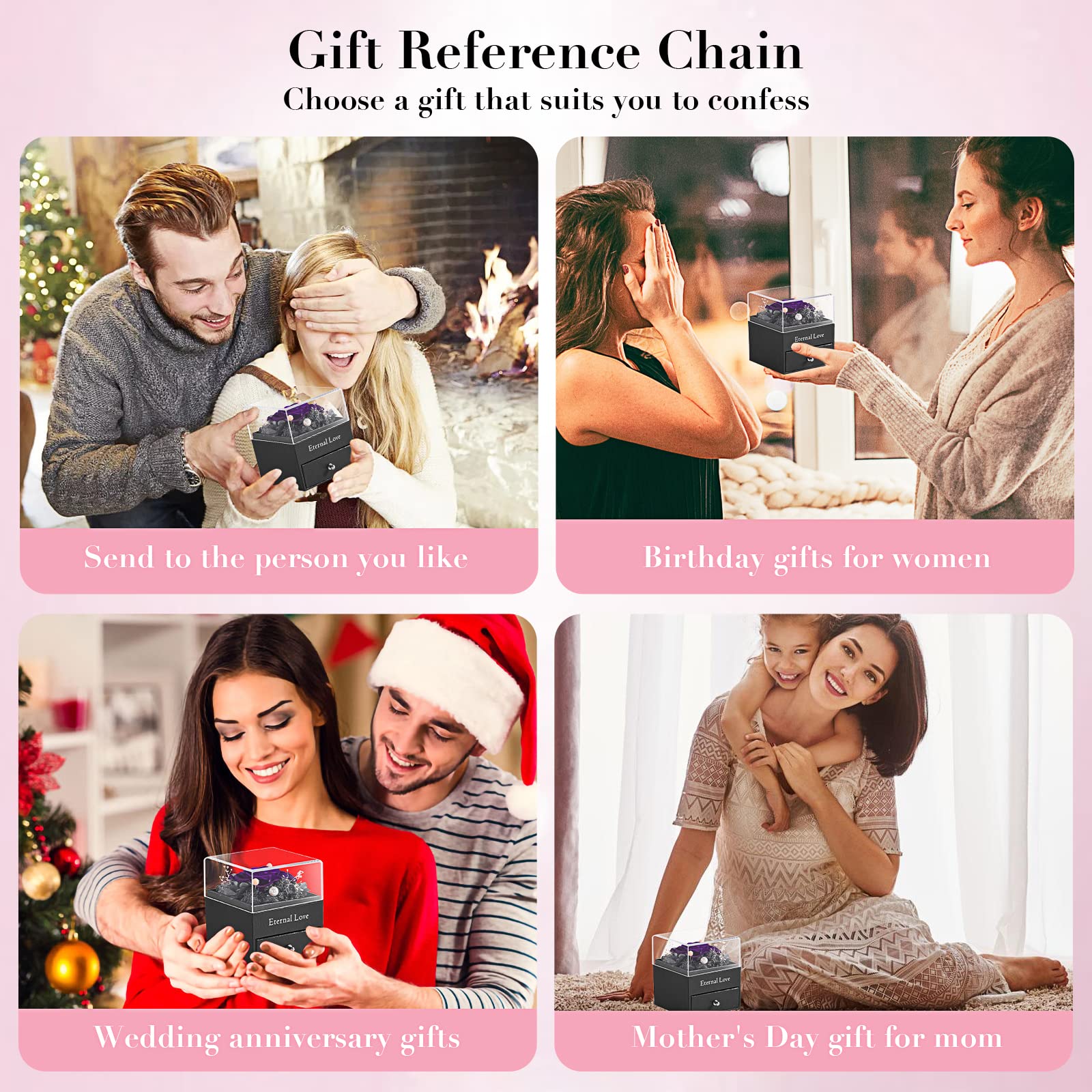 SHOKUTO Preserved Rose Jewelry Box with Necklace - Romantic Birthday Gift for Women, Mom, Girlfriend, Wife, Daughter, Sister - Perfect for Valentine's Day, Anniversary & Special Occasions