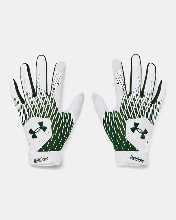 UA Clean Up Batting Glove White/Green 1378764 101 - Baseball & Softball Training Gloves for Hitting Practice, Fielding, and Games - Perfect for Youth & Adult Players