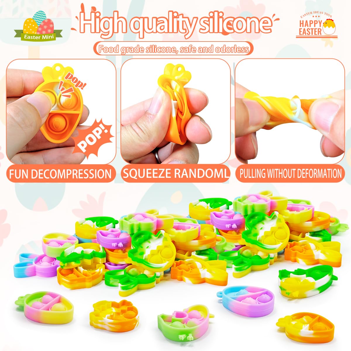 24-Piece Easter Pop Purse Fidget Toy Pack with Keychains - Stress Relief Sensory Toys for Kids & Adults - Perfect for Party Favors, Goodie Bags, Easter Basket Stuffers, Classroom Rewards and Anxiety Relief