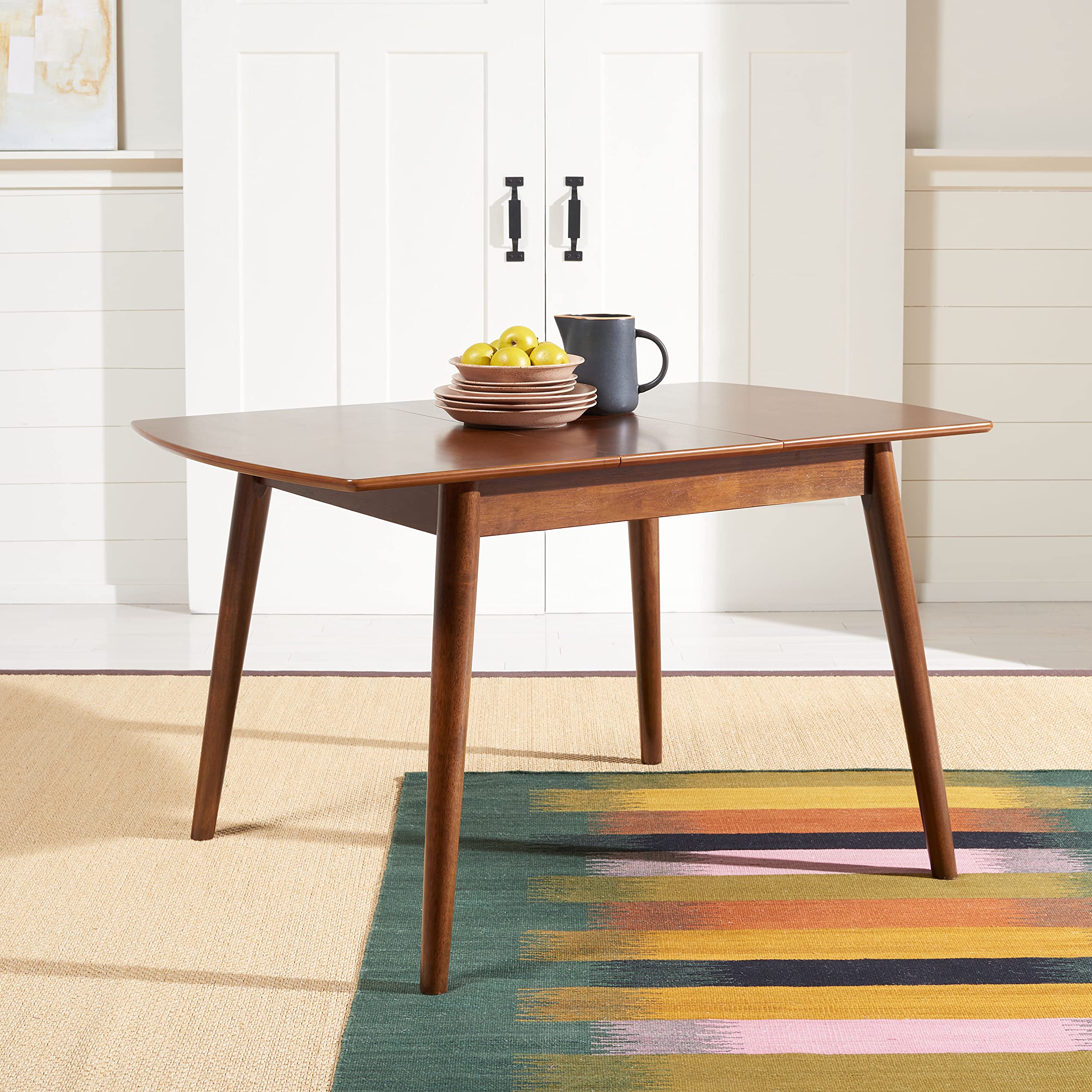 SAFAVIEH Home Collection Varda Walnut Manual Extension Dining Table - Expandable Wooden Table for Small Space Dining Rooms & Entertaining Guests