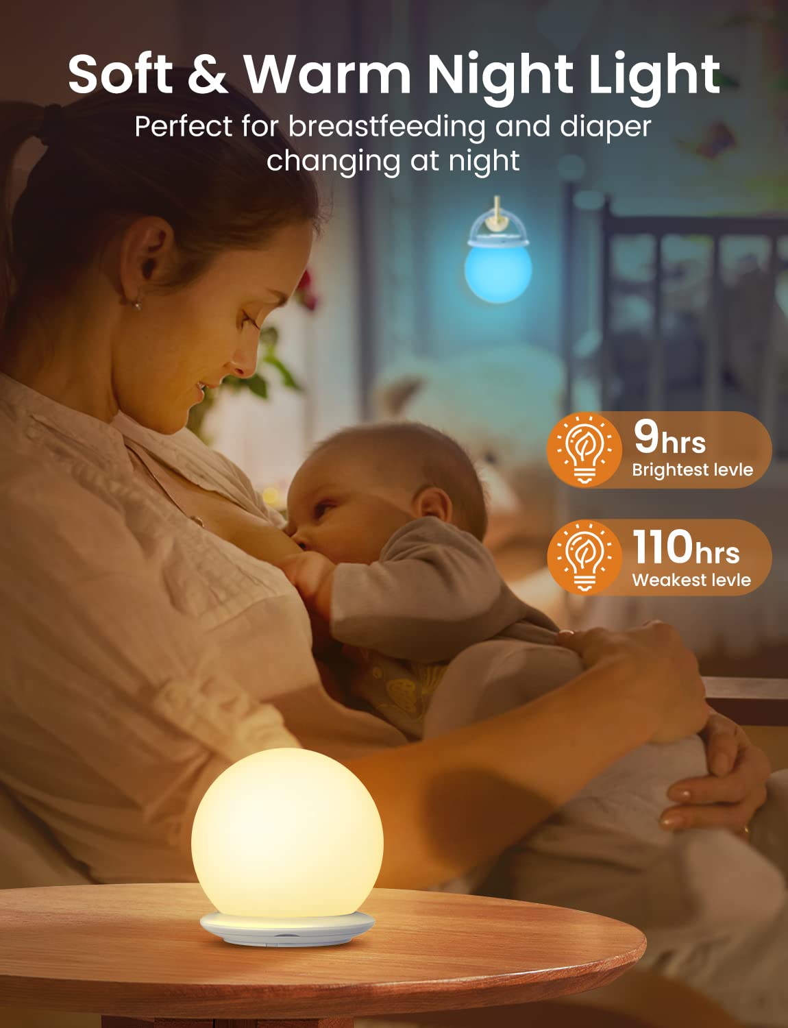**Touch Control Night Light for Kids & Adults - 8 RGB Colors, USB Rechargeable, Dimmable Warm LED Lamp for Nursery, Bedroom, Baby & Toddler - Perfect for Sleep, Feeding & Relaxation**