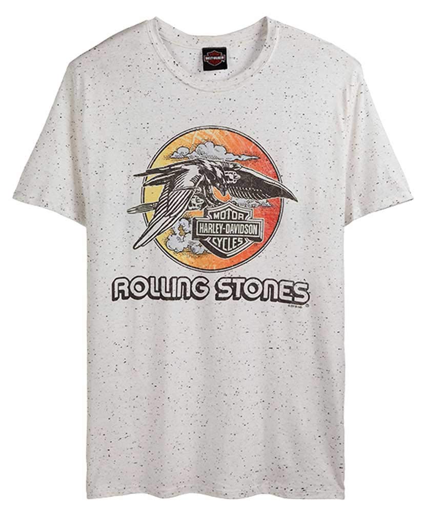 Harley-Davidson Men's Rolling Stones Jet Eagle Graphic Short Sleeve T-Shirt - Vintage Cream Fleck Cotton Tee for Motorcycle Riders & Rock Music Fans