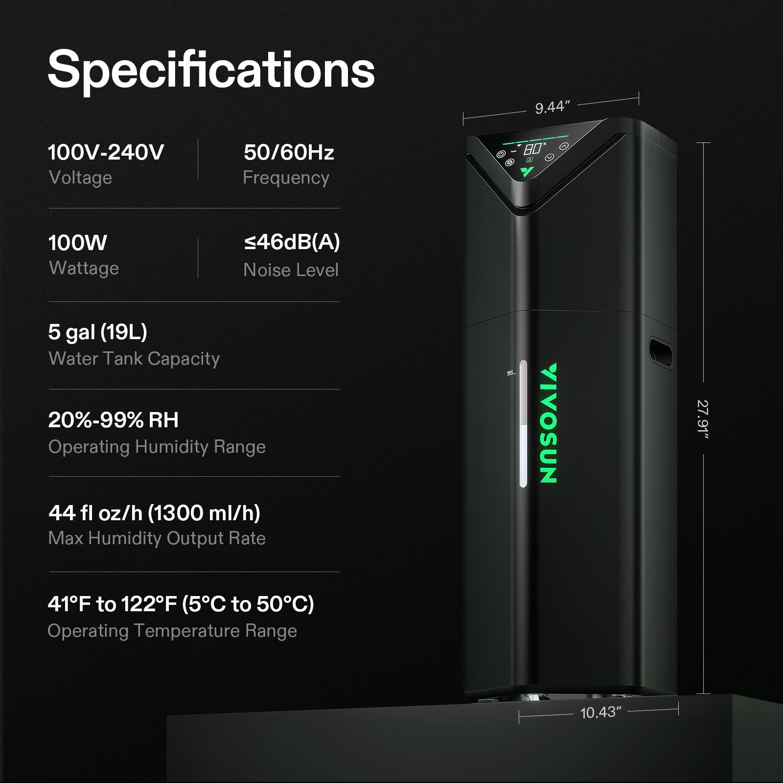 VIVOSUN AeroStream H19 Smart 19L Humidifier with Temperature & Humidity Sensor, Top Control Panel, Remote Control - Perfect for Grow Tents, Indoor Plant Cultivation & Home Hydroponics Systems