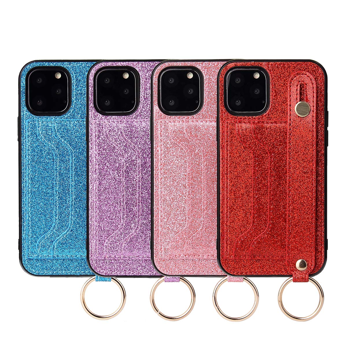 Sparkly Bling PU Leather iPhone 12 Mini Case with Card Holder & Adjustable Wrist Strap - Protective Phone Cover in Pink | Perfect for Hands-Free Shopping, Gym Workouts & Travel Convenience