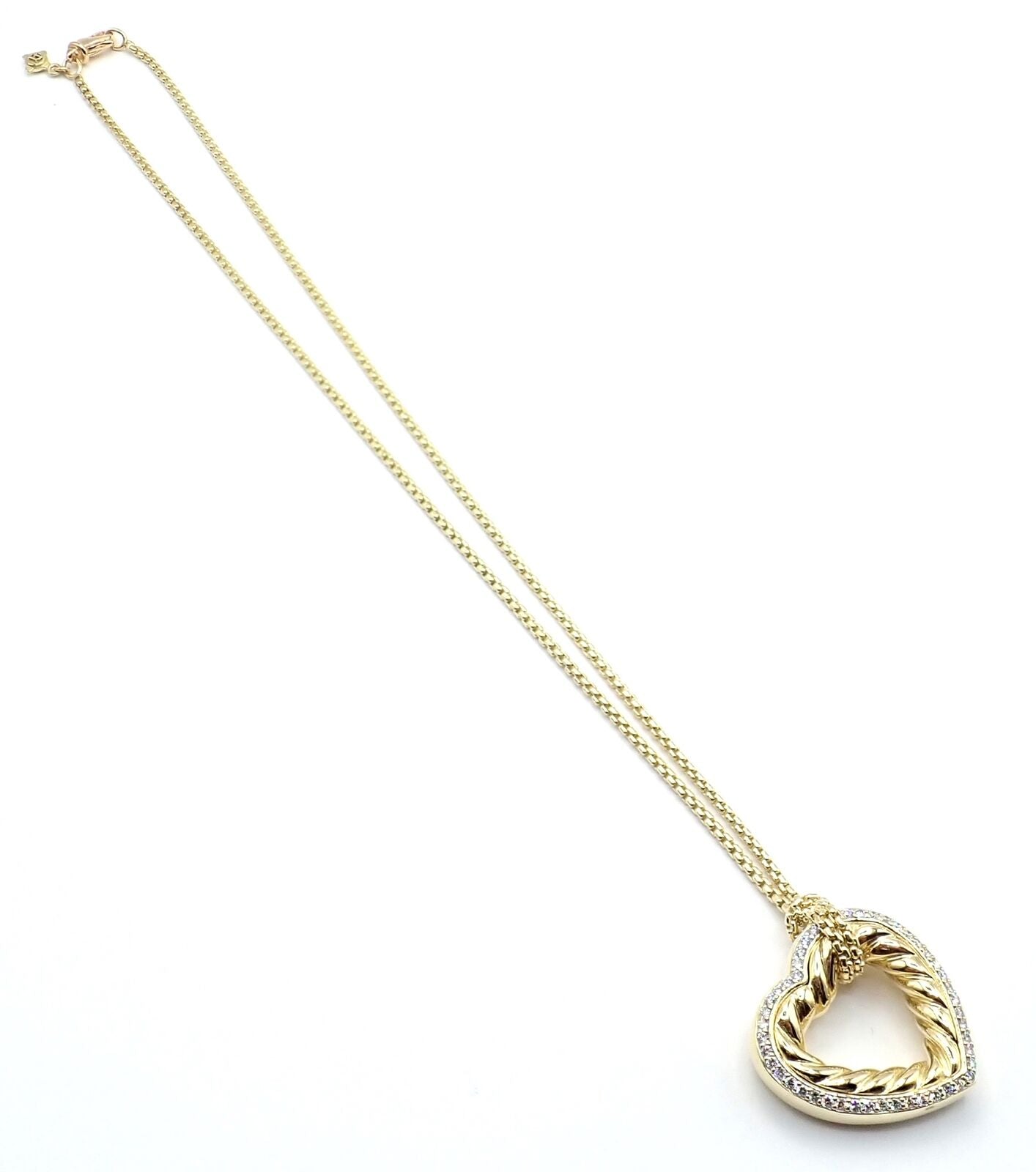 David Yurman 18K Yellow Gold Diamond Cable Heart Pendant Necklace - Elegant Jewelry Gift for Women, Perfect for Valentine's Day & Anniversary