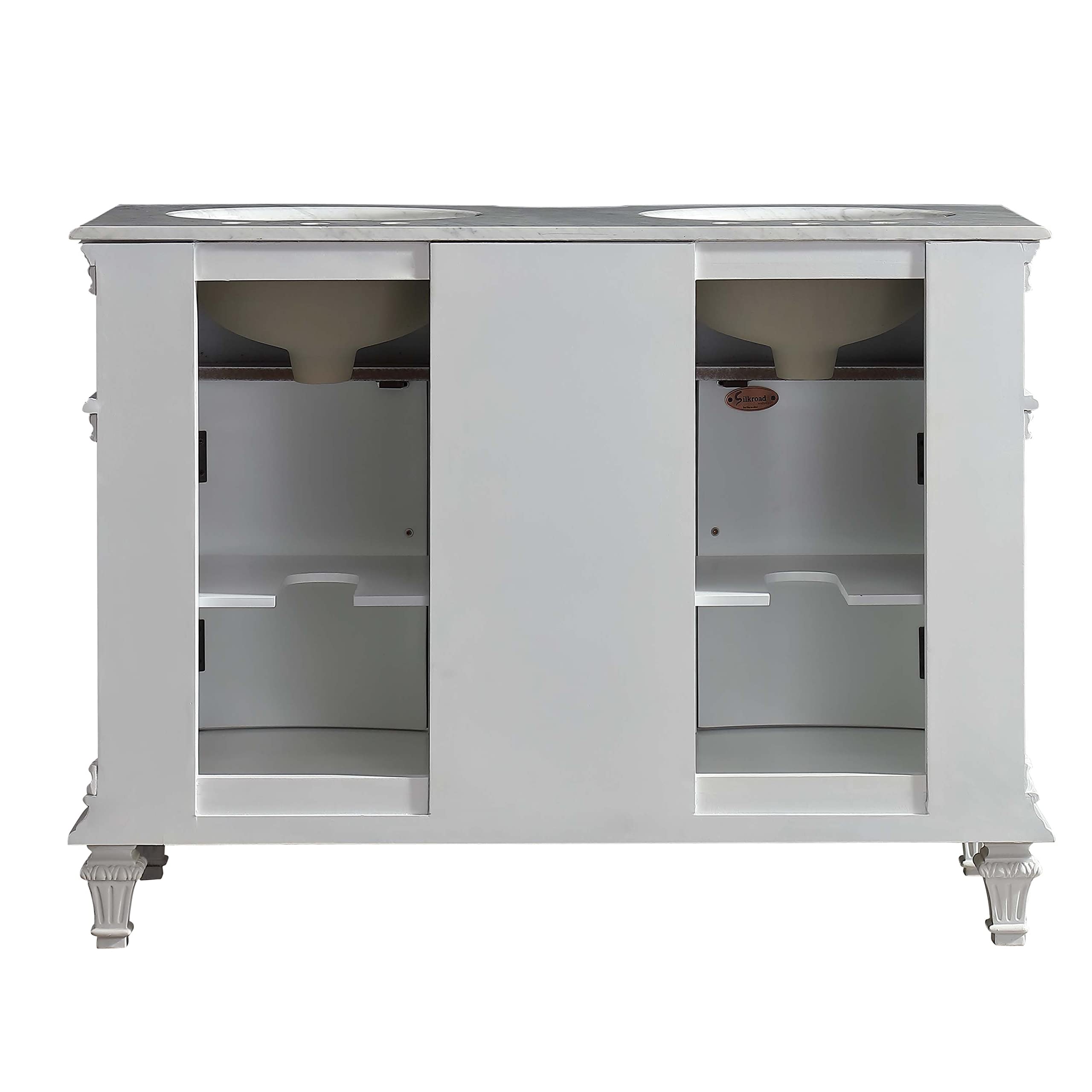 48-inch Antique White Bathroom Vanity with Sink - Silkroad Exclusive V0722WW48D - Modern Farmhouse Style for Master Bath & Powder Room Renovation