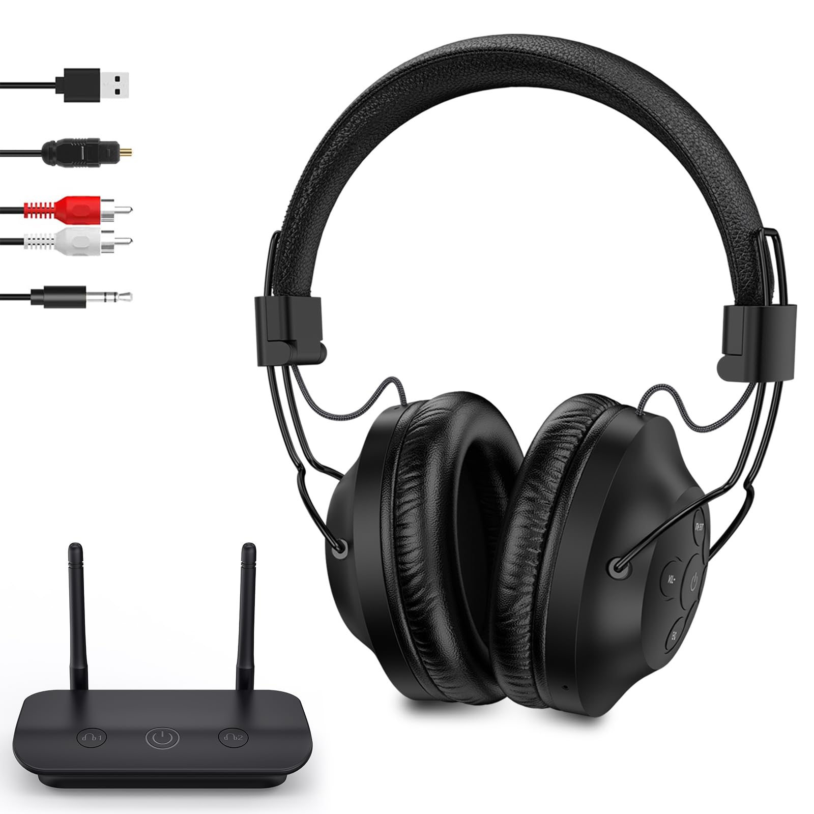 ROSIDA Wireless TV Headphones for Seniors - 295FT Range with Transmitter, Optical/AUX/RCA/USB Connectivity, High Volume Control, Long Battery Life & Zero Latency (Black) - Perfect for Nighttime TV Watching, Hearing Assistance & Private Audio Enjoyment